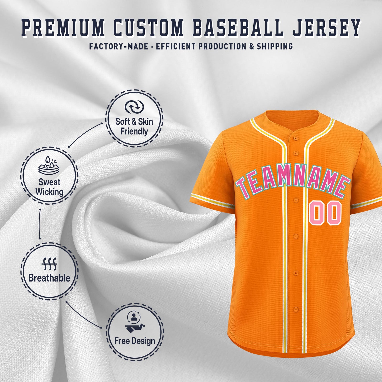 Custom Orange Classic Style Stitched Sports Uniform Personalized For Teams Quick Dry Baseball Jersey| KXKSHOP