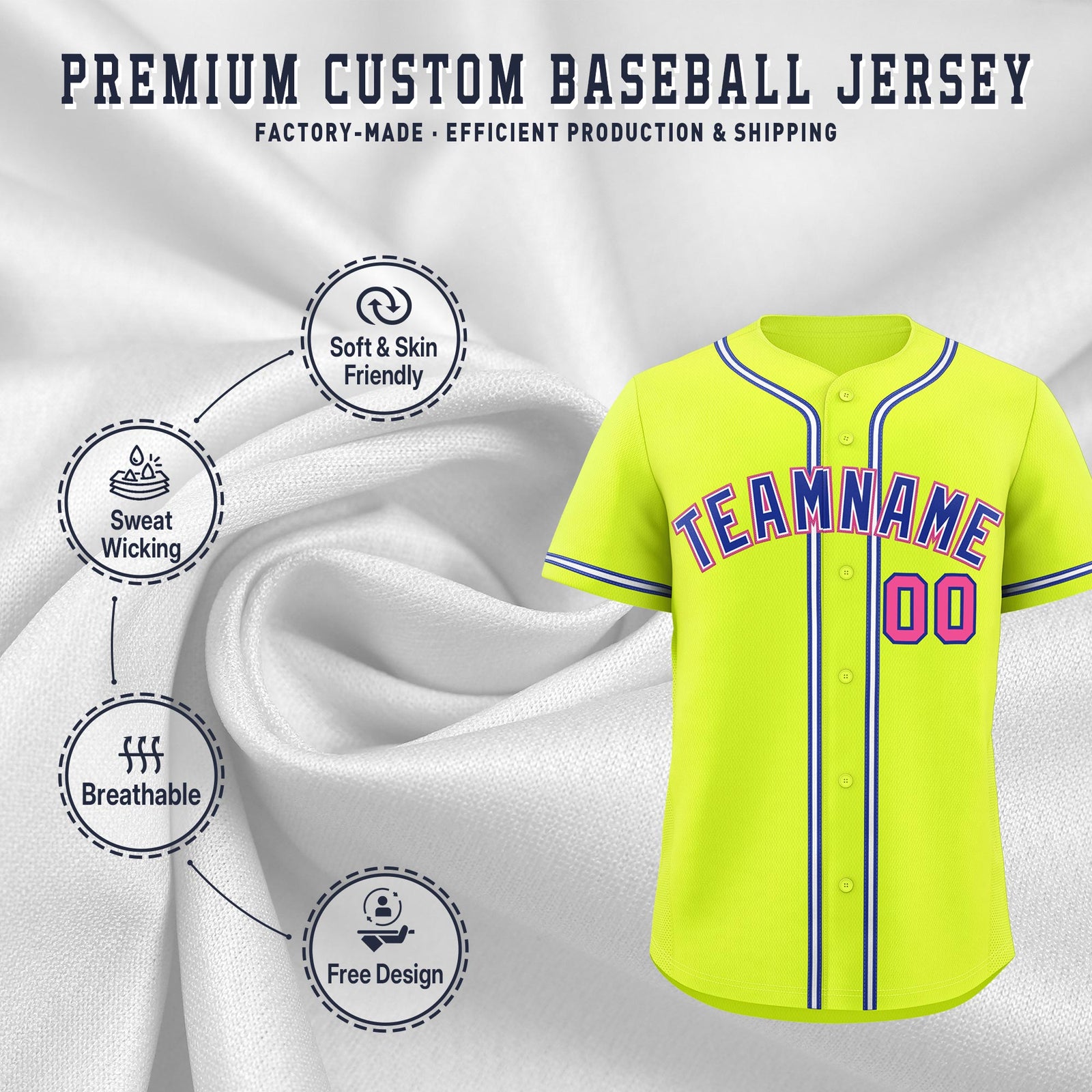 Custom Fluorescent Green Classic Style Stitched Sports Uniform Personalized For Teams Quick Dry Baseball Jersey| KXKSHOP