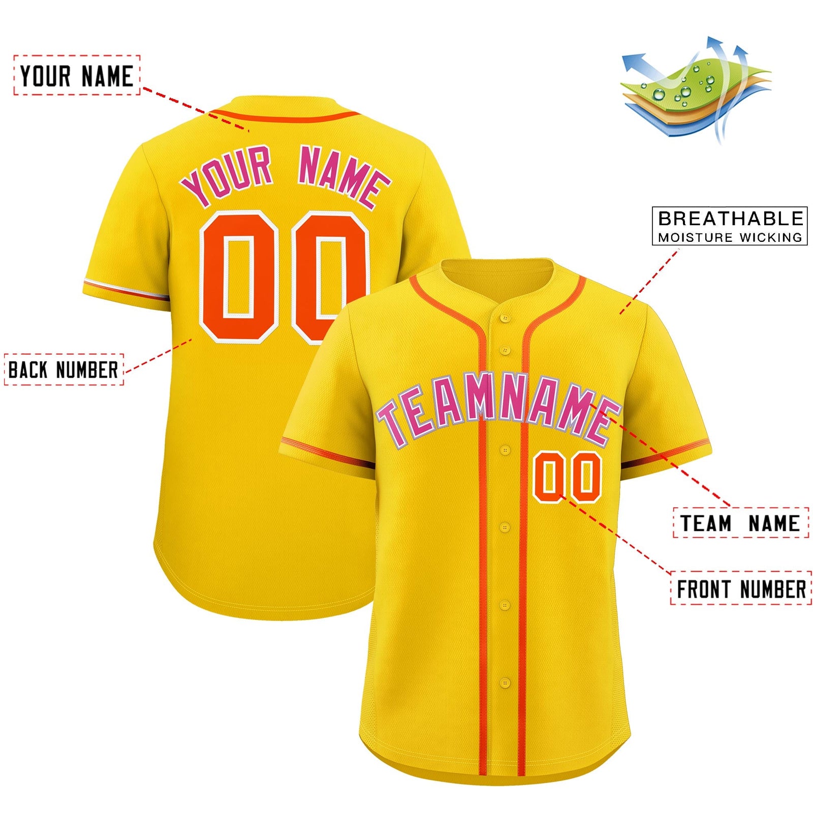 Custom Gold Classic Style Stitched Sports Uniform Personalized For Teams Quick Dry Baseball Jersey| KXKSHOP