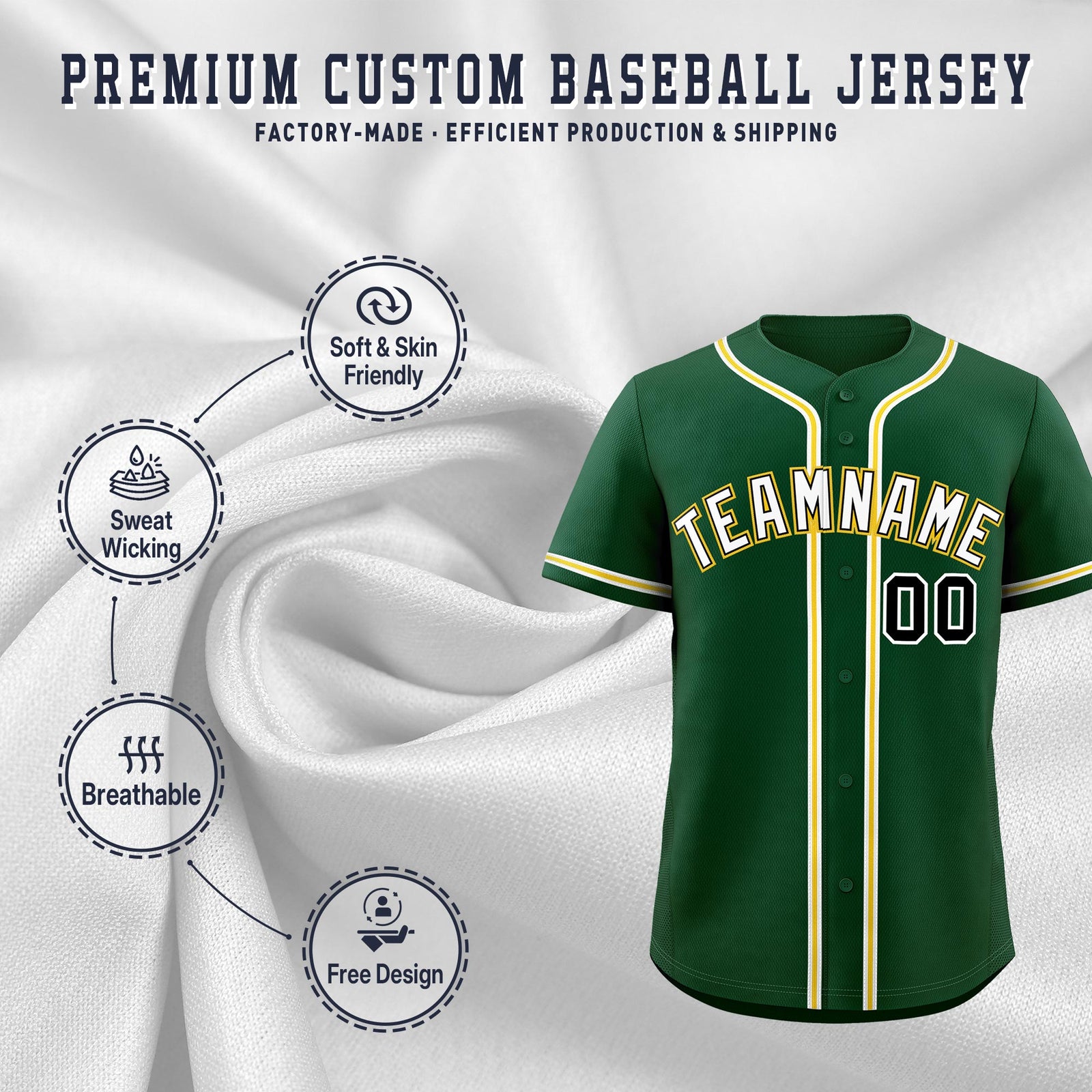 Custom Green Classic Style Stitched Sports Uniform Personalized For Teams Quick Dry Baseball Jersey| KXKSHOP