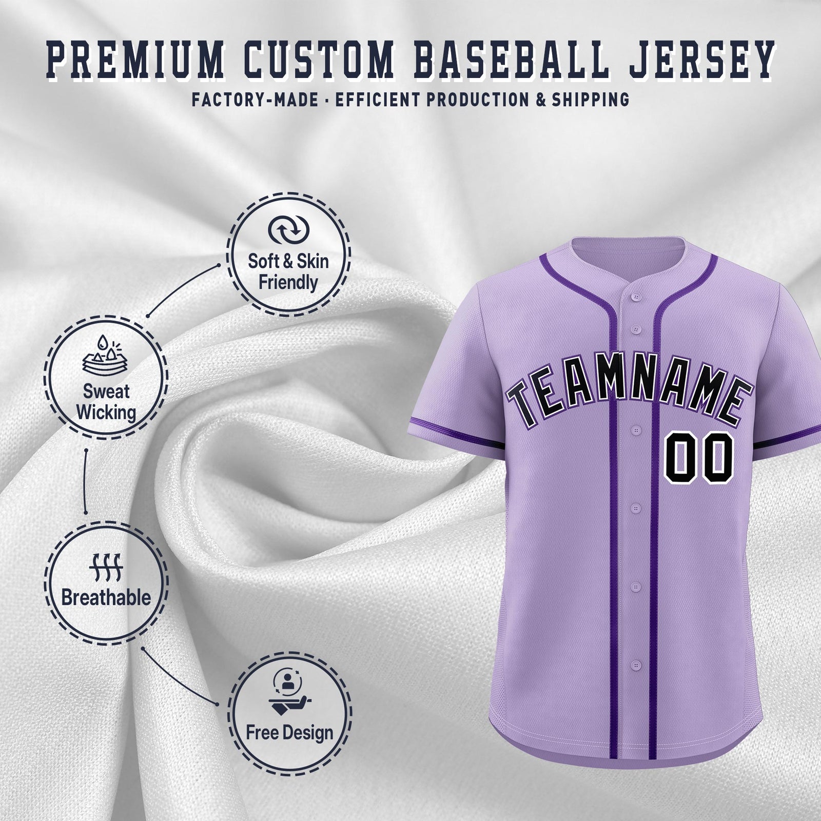 Custom Light Purple Classic Style Stitched Sports Uniform Personalized For Teams Quick Dry Baseball Jersey| KXKSHOP