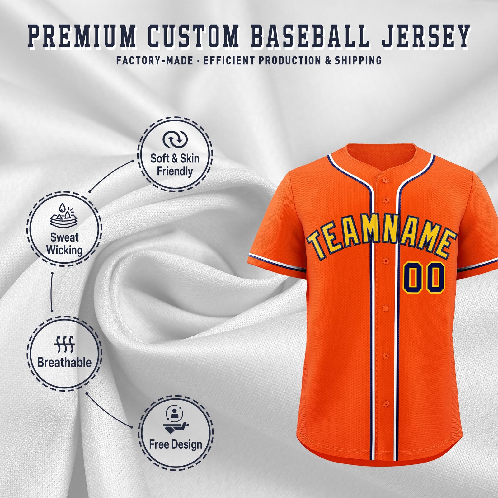 Custom Orange Classic Style Stitched Sports Uniform Personalized For Teams Quick Dry Baseball Jersey| KXKSHOP