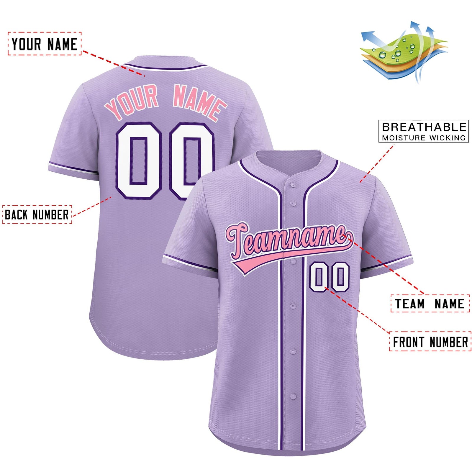 Custom Light Purple Classic Style Stitched Sports Uniform Personalized For Teams Lightweight Baseball Jersey| KXKSHOP