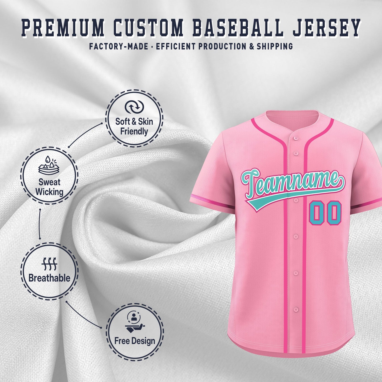 Custom Light Pink Classic Style Stitched Sports Uniform Personalized For Teams Lightweight Baseball Jersey| KXKSHOP