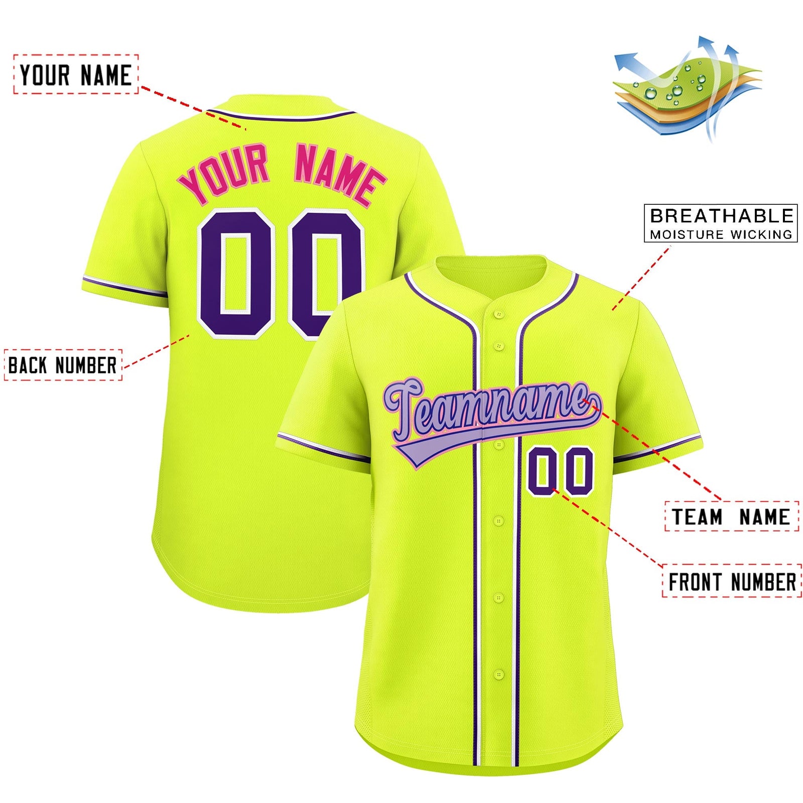 Custom Fluorescent Green Classic Style Stitched Sports Uniform Personalized For Teams Lightweight Baseball Jersey| KXKSHOP