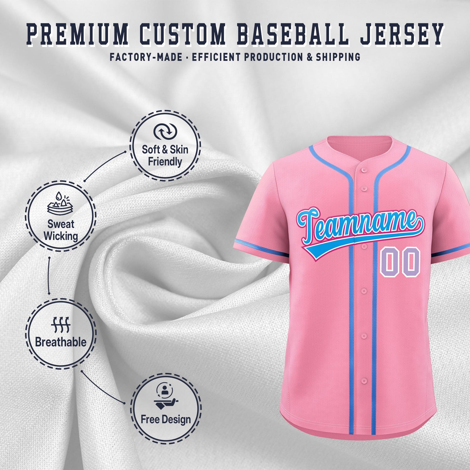 Custom Light Pink Classic Style Stitched Sports Uniform Personalized For Teams Quick Dry Baseball Jersey| KXKSHOP