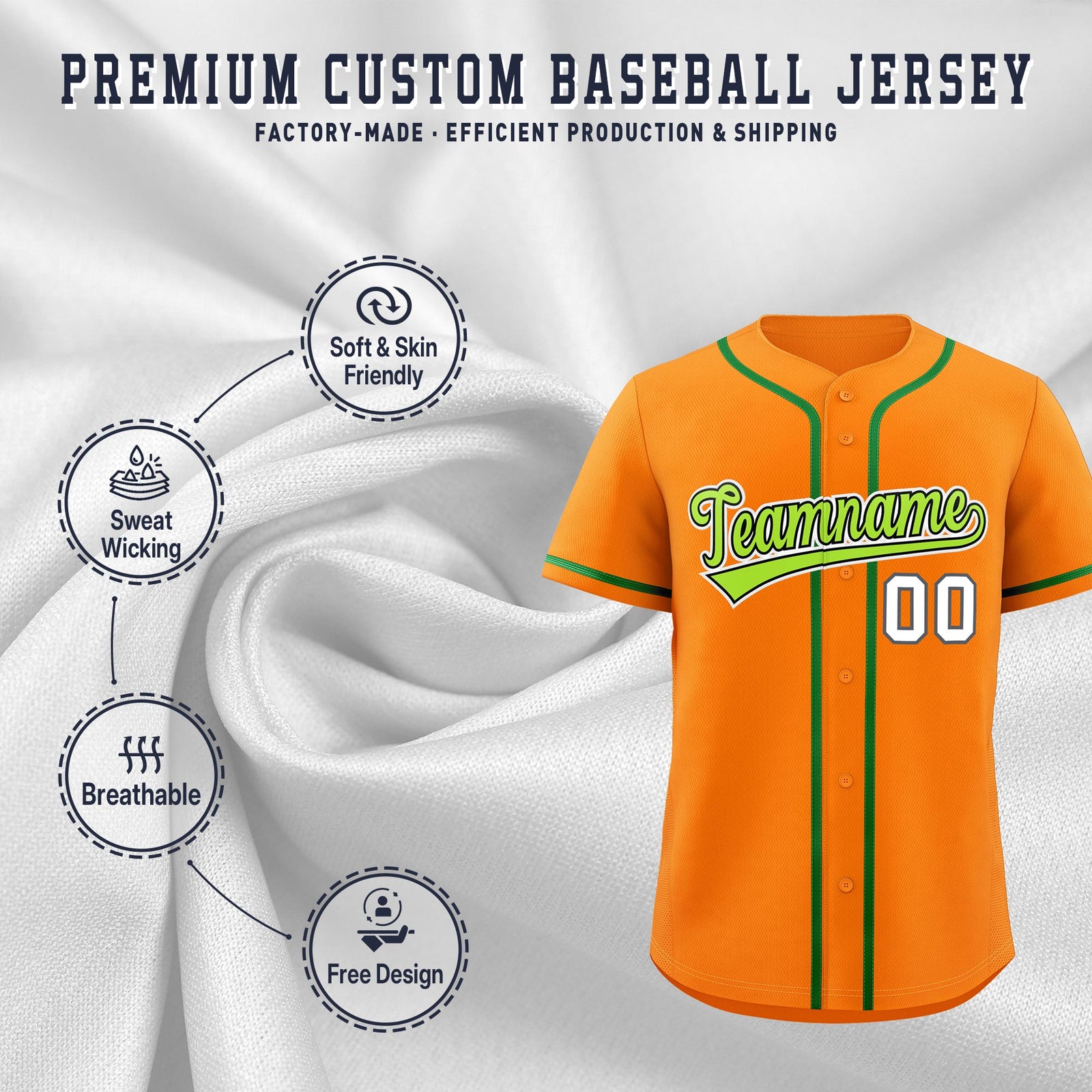 Custom Orange Classic Style Stitched Sports Uniform Personalized For Teams Lightweight Baseball Jersey| KXKSHOP