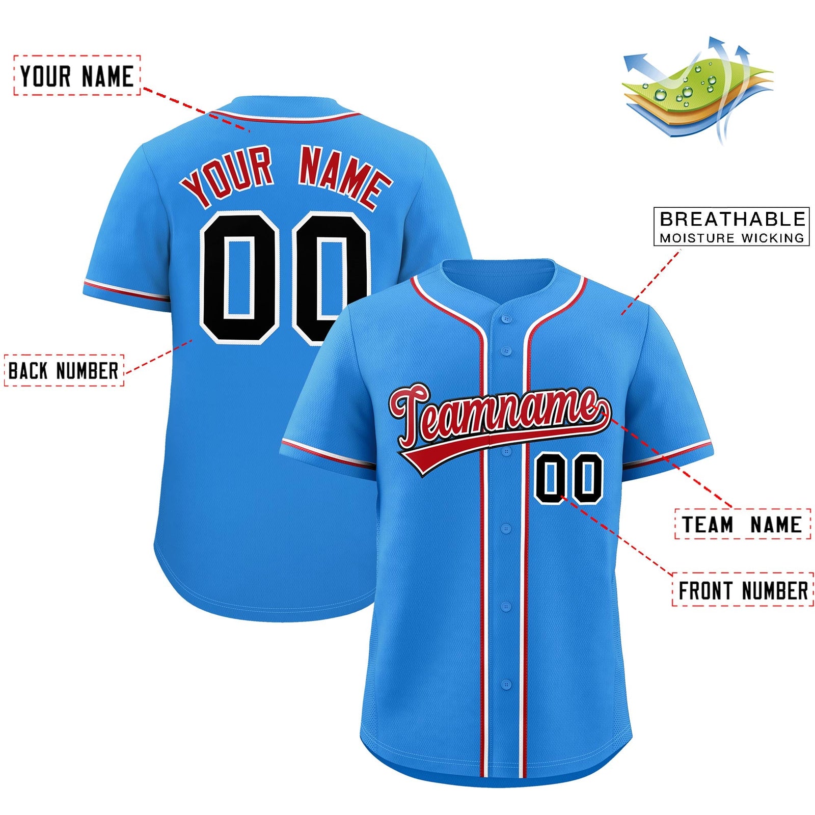 Custom Light Blue Classic Style Stitched Sports Uniform Personalized For Teams Quick Dry Baseball Jersey| KXKSHOP