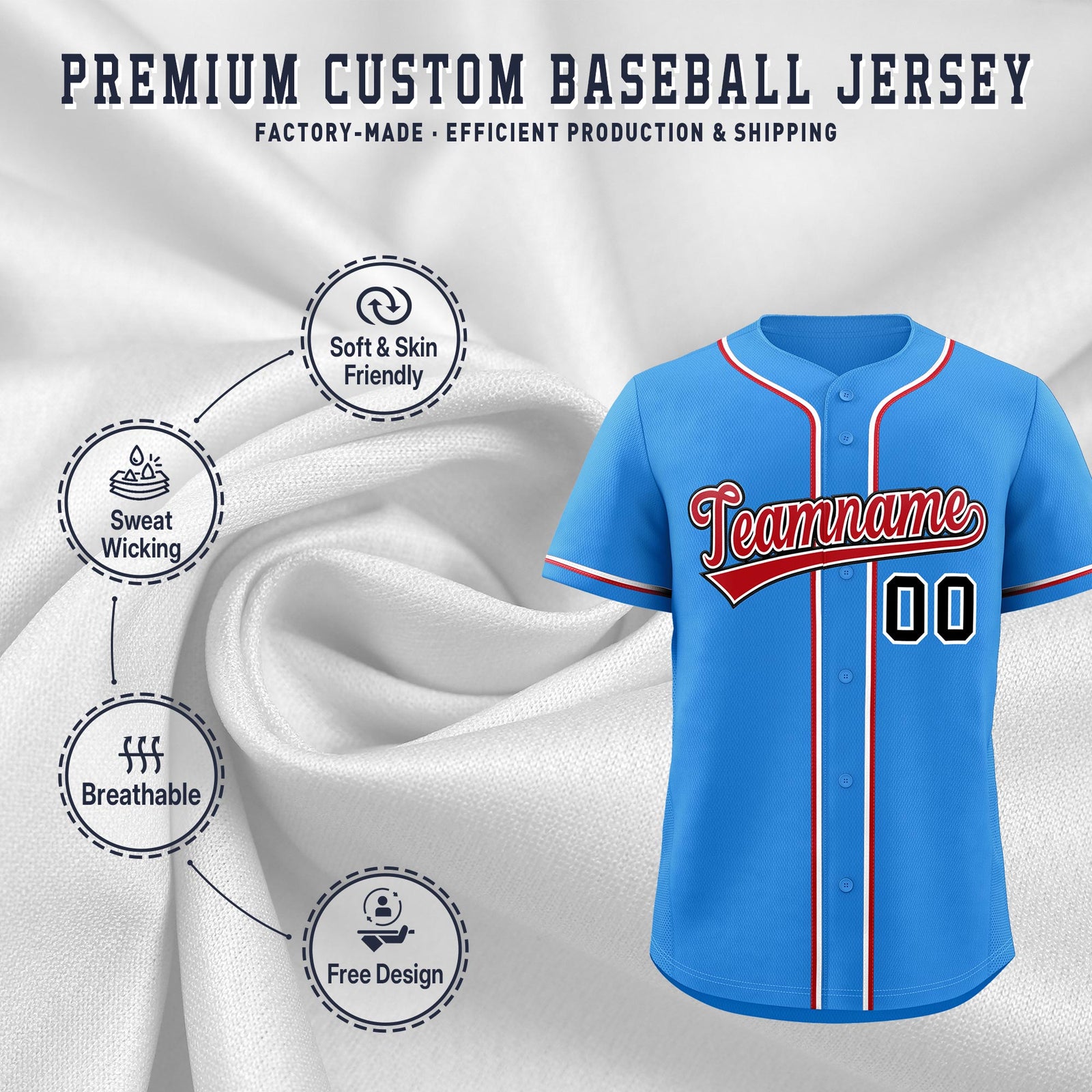 Custom Light Blue Classic Style Stitched Sports Uniform Personalized For Teams Quick Dry Baseball Jersey| KXKSHOP