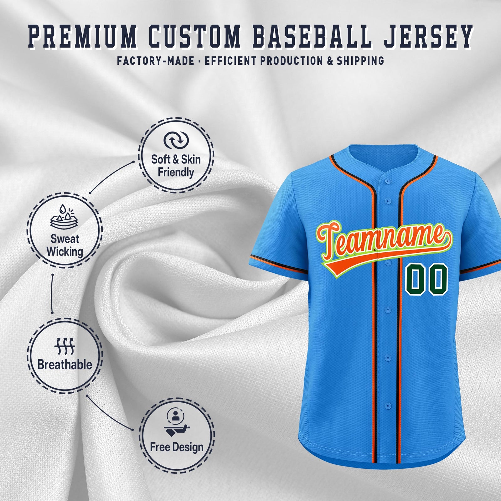 Custom Light Blue Classic Style Stitched Sports Uniform Personalized For Teams Quick Dry Baseball Jersey| KXKSHOP