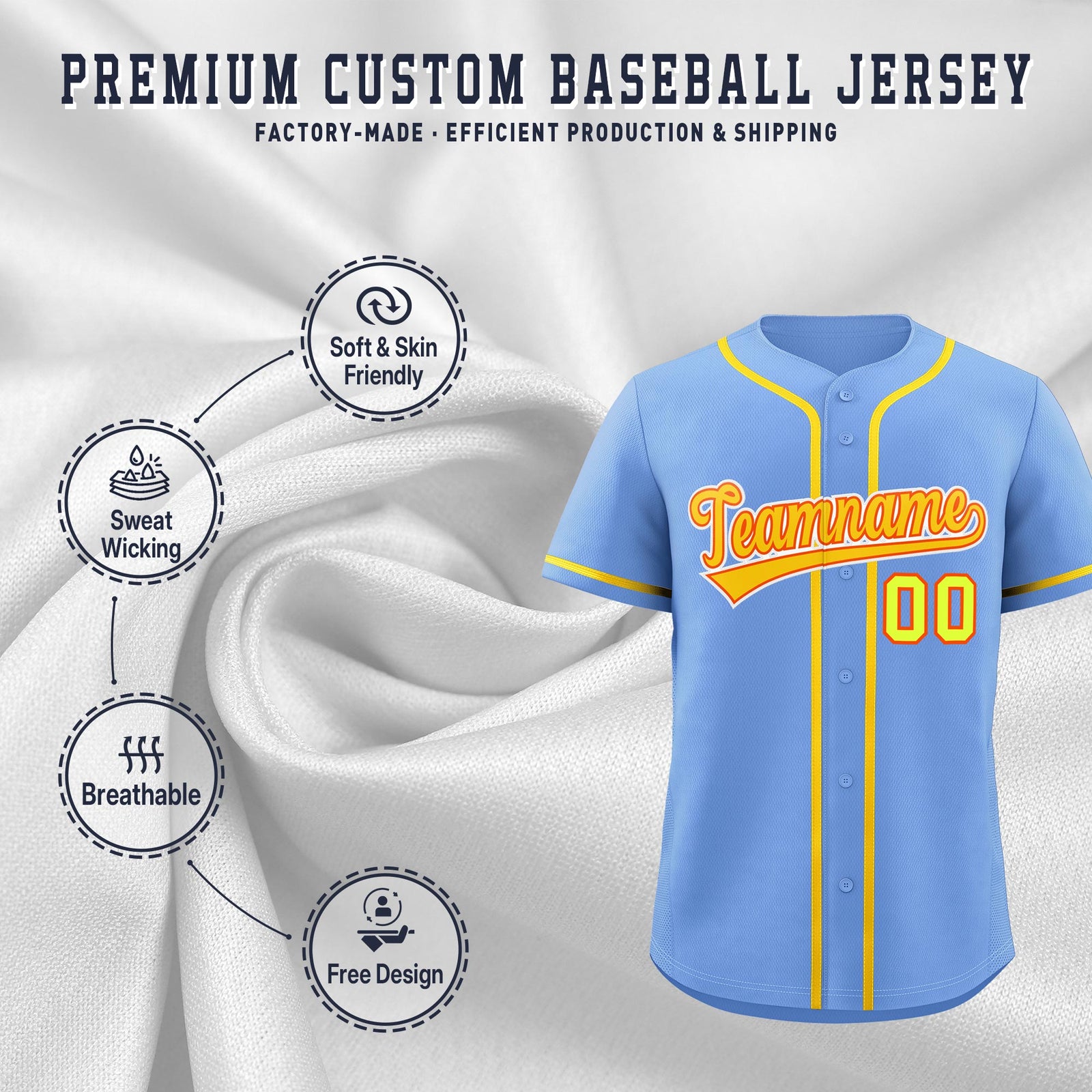 Custom Light Blue Classic Style Stitched Sports Uniform Personalized For Teams Quick Dry Baseball Jersey| KXKSHOP