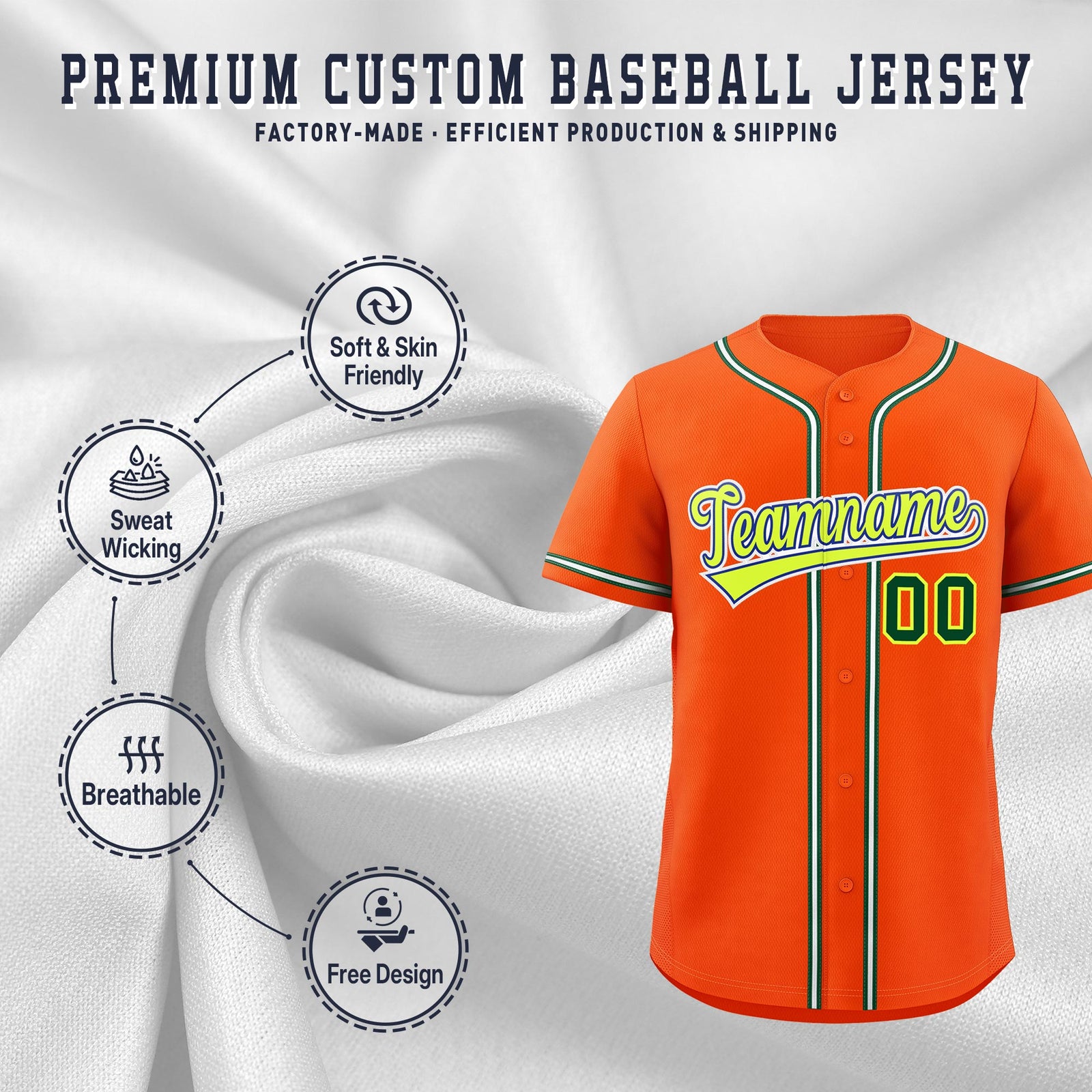 Custom Orange Classic Style Stitched Sports Uniform Personalized For Teams Quick Dry Baseball Jersey| KXKSHOP