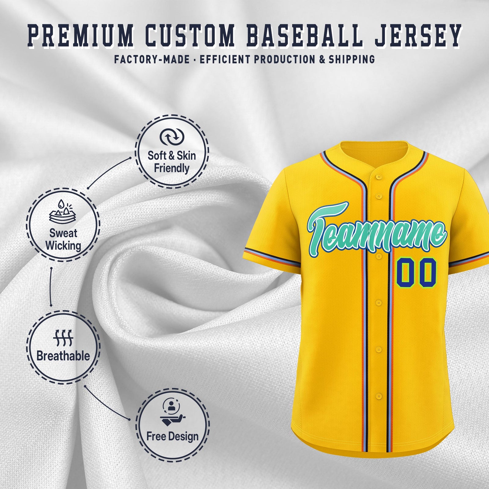 Custom Yellow Classic Style Stitched Sports Uniform Personalized For Teams Quick Dry Baseball Jersey| KXKSHOP