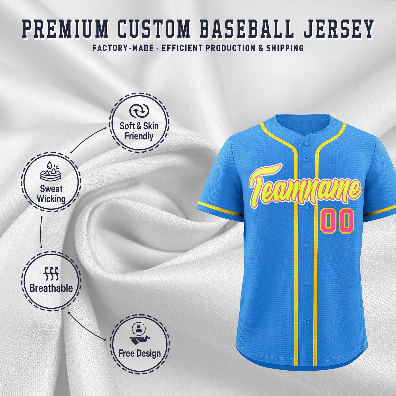 Custom Light Blue Classic Style Stitched Sports Uniform Personalized For Teams Quick Dry Baseball Jersey| KXKSHOP