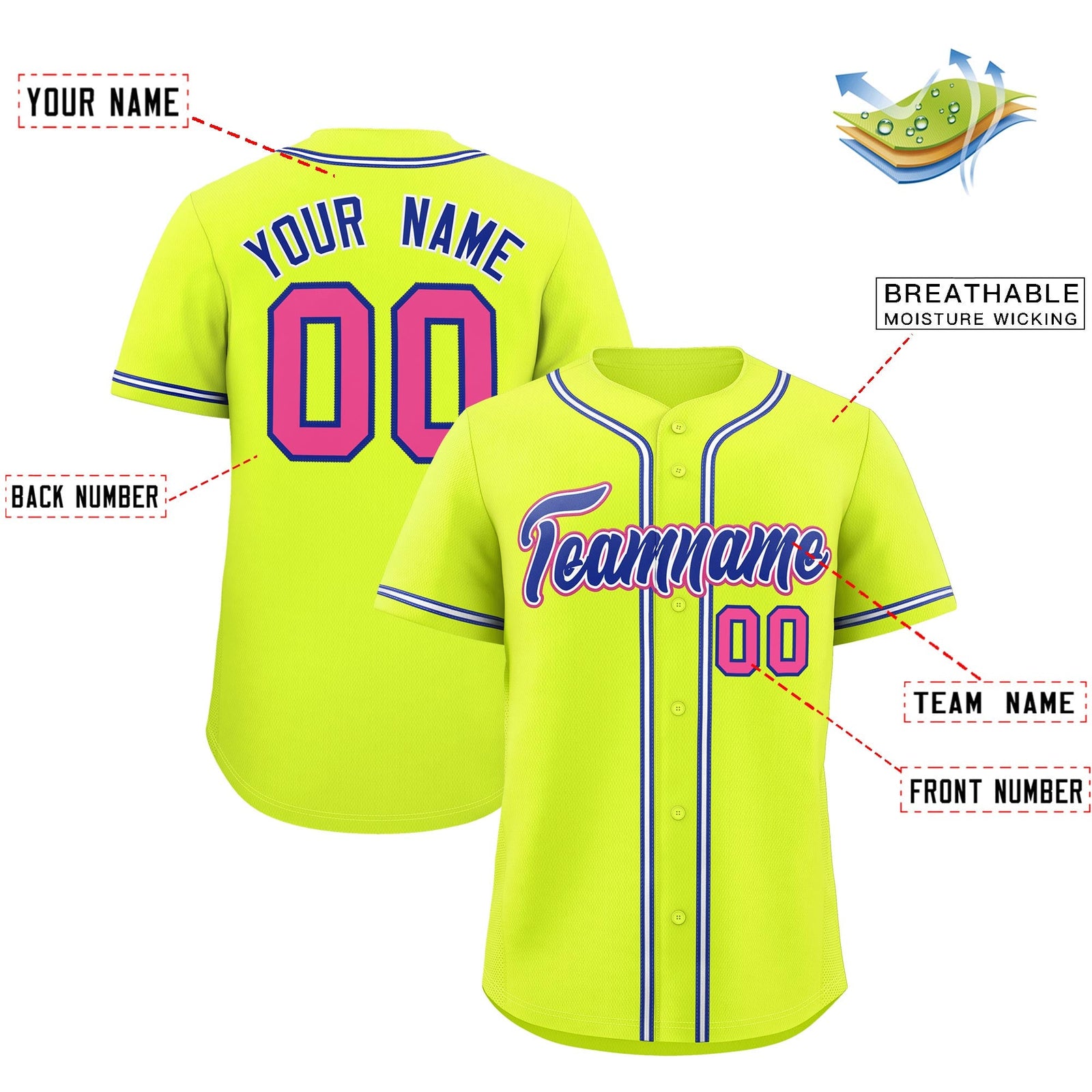Custom Fluorescent Green Classic Style Stitched Sports Uniform Personalized For Teams Quick Dry Baseball Jersey| KXKSHOP