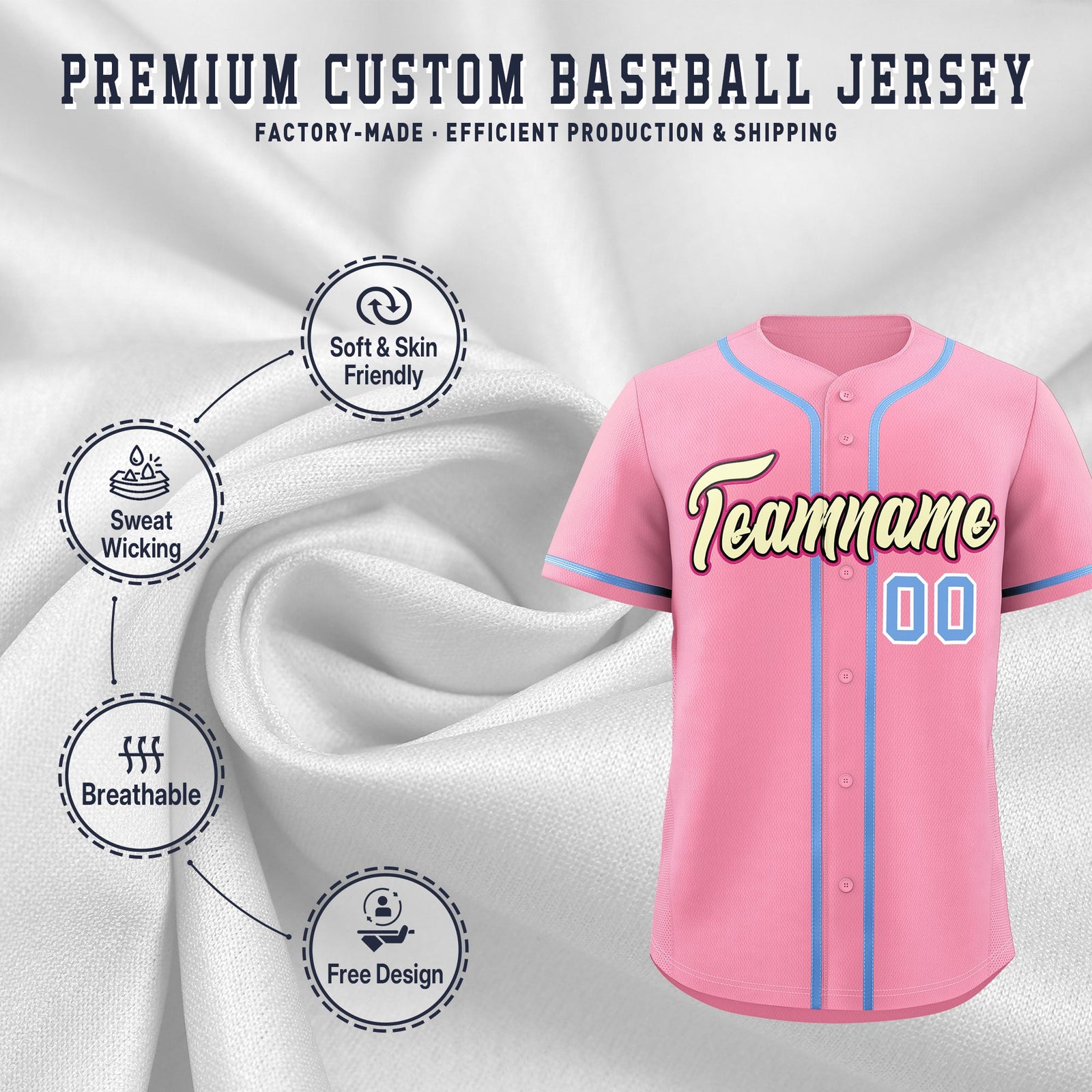 Custom Light Pink Classic Style Stitched Sports Uniform Personalized For Teams Lightweight Baseball Jersey| KXKSHOP