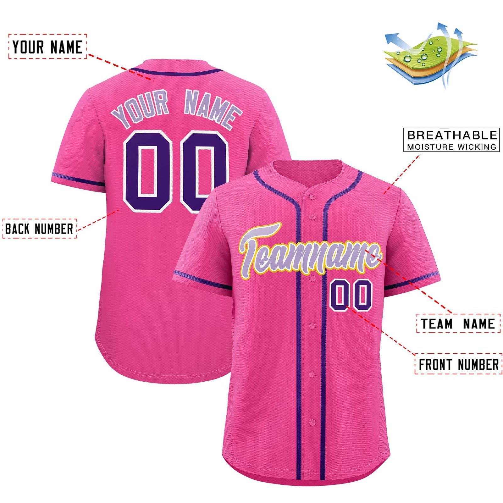 Custom Pink Classic Style Stitched Sports Uniform Personalized For Teams Quick Dry Baseball Jersey| KXKSHOP
