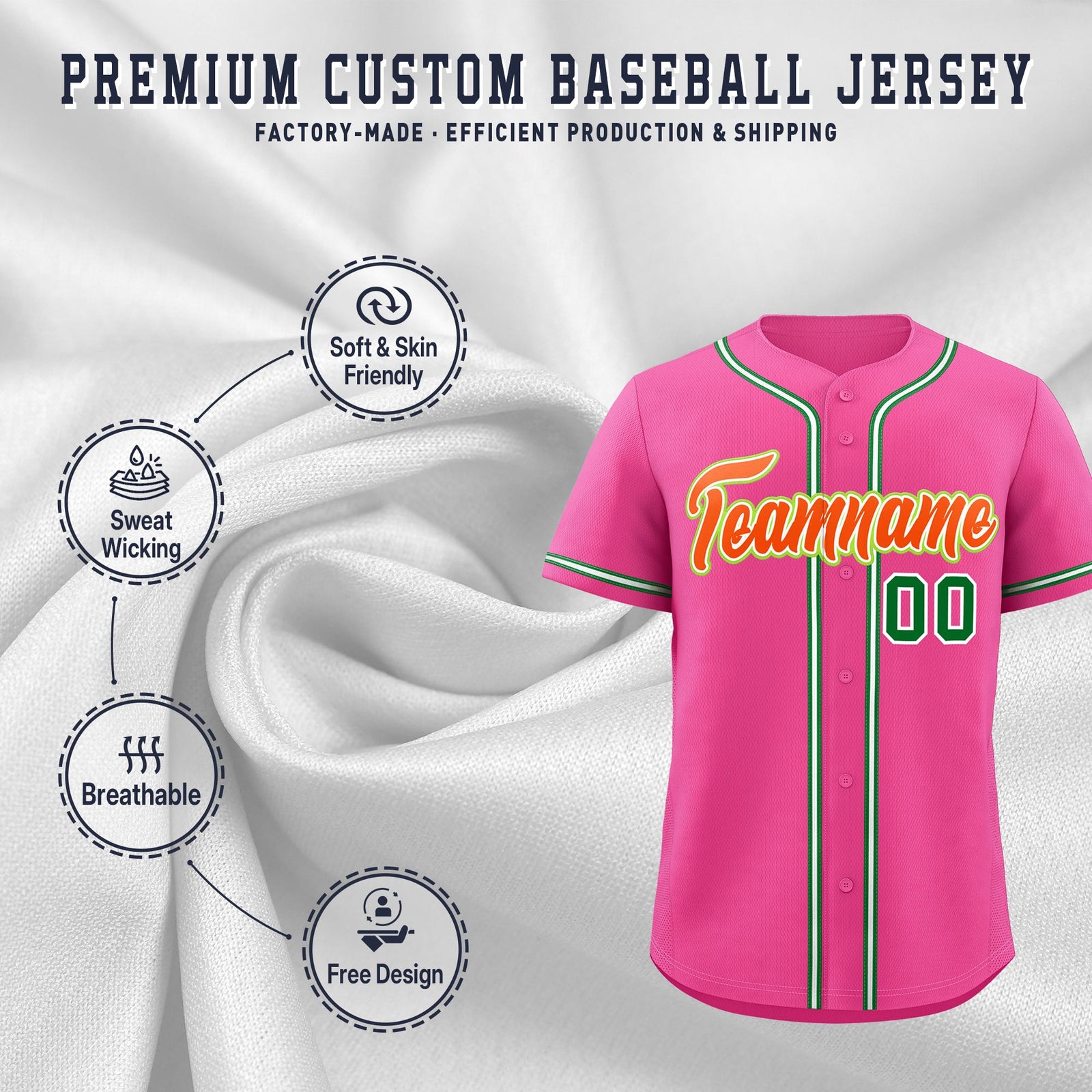 Custom Pink Classic Style Stitched Sports Uniform Personalized For Teams Lightweight Baseball Jersey| KXKSHOP