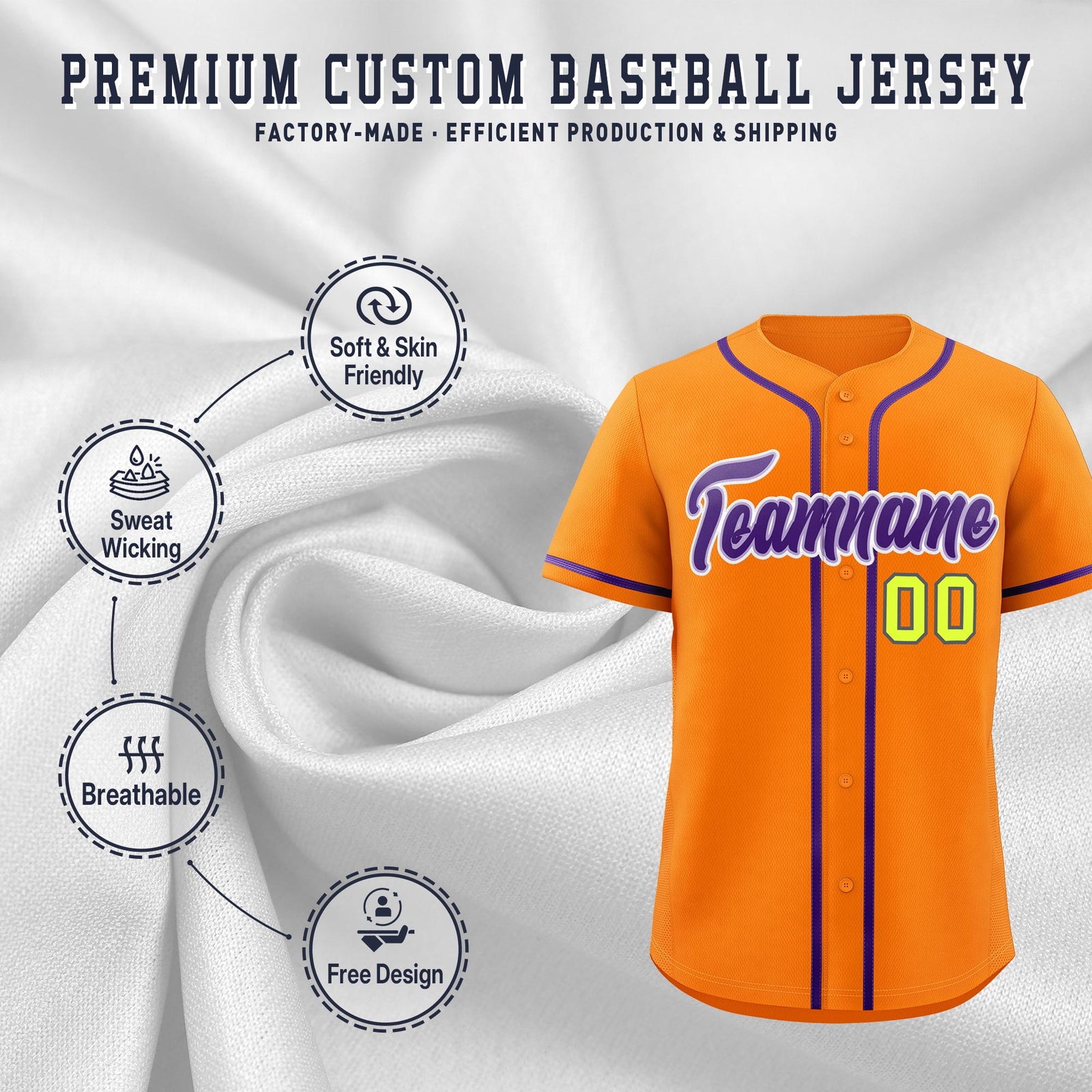 Custom Orange Classic Style Stitched Sports Uniform Personalized For Teams Quick Dry Baseball Jersey| KXKSHOP