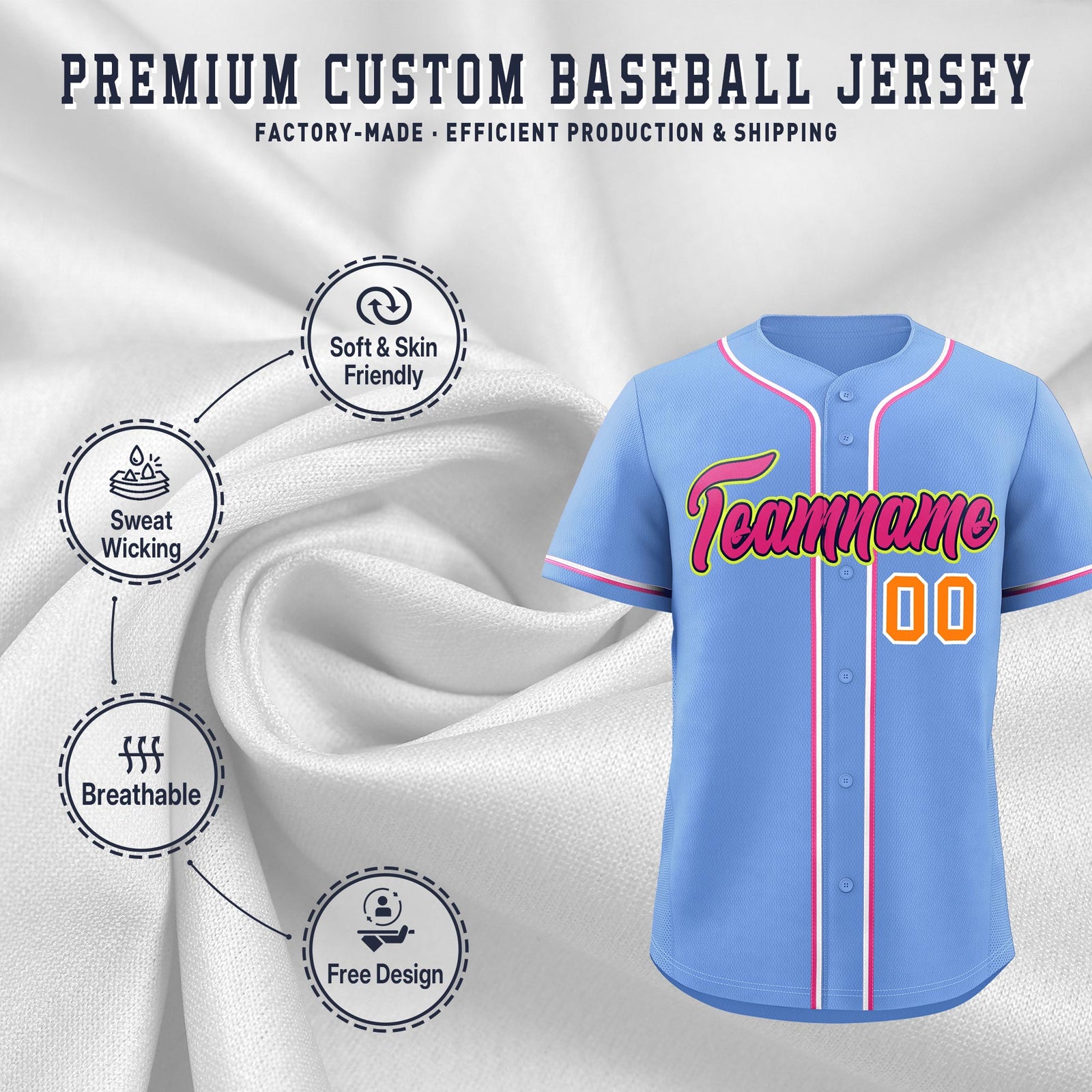 Custom Light Blue Classic Style Stitched Sports Uniform Personalized For Teams Lightweight Baseball Jersey| KXKSHOP
