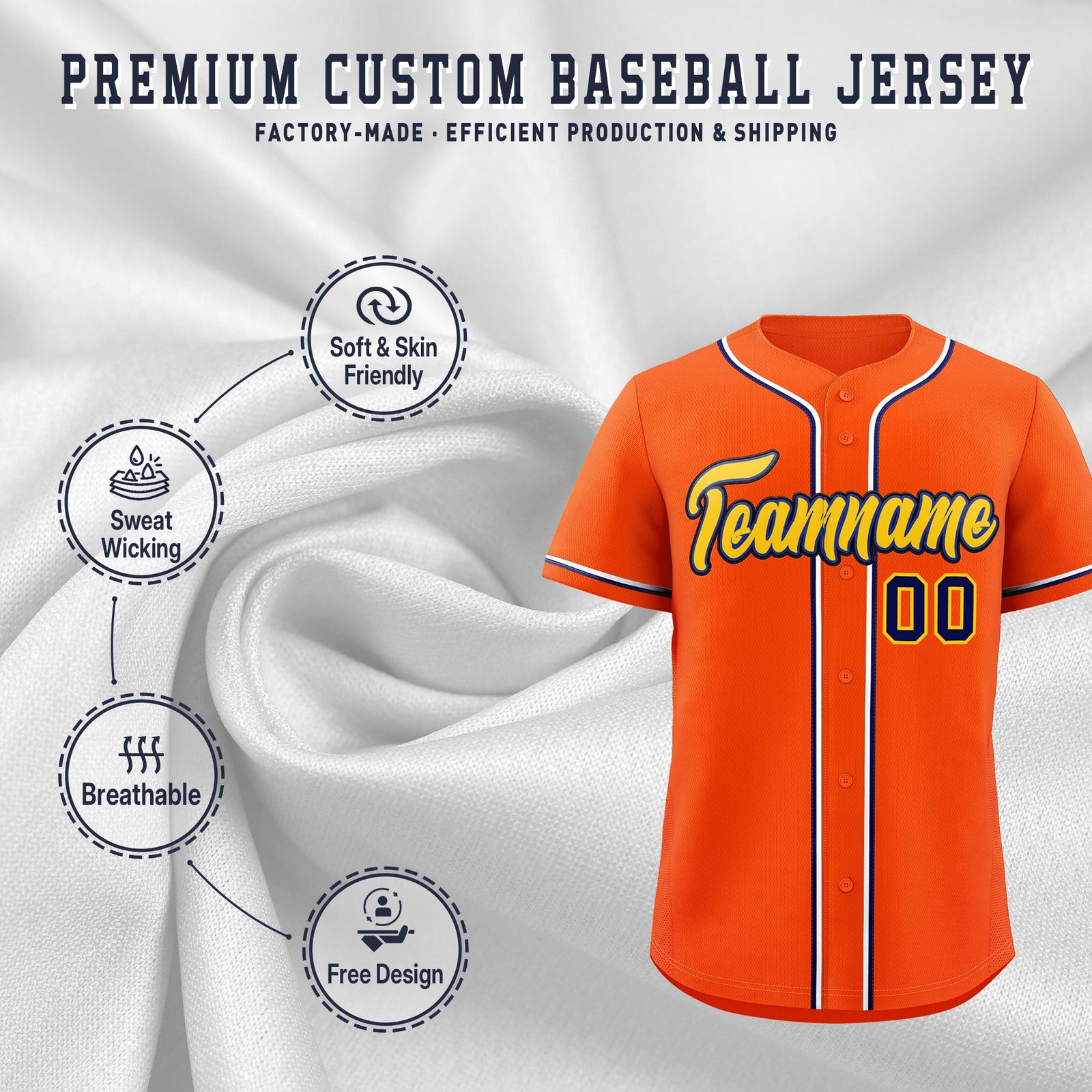 Custom Orange Classic Style Stitched Sports Uniform Personalized For Teams Quick Dry Baseball Jersey| KXKSHOP