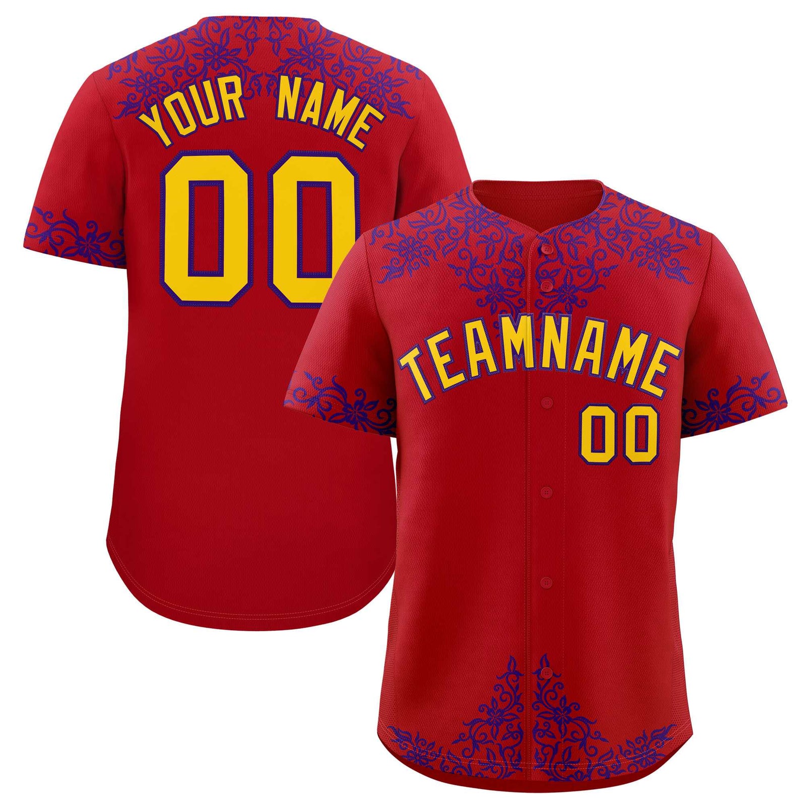Custom Red Purple Baroque Style Personalized Baseball Jersey