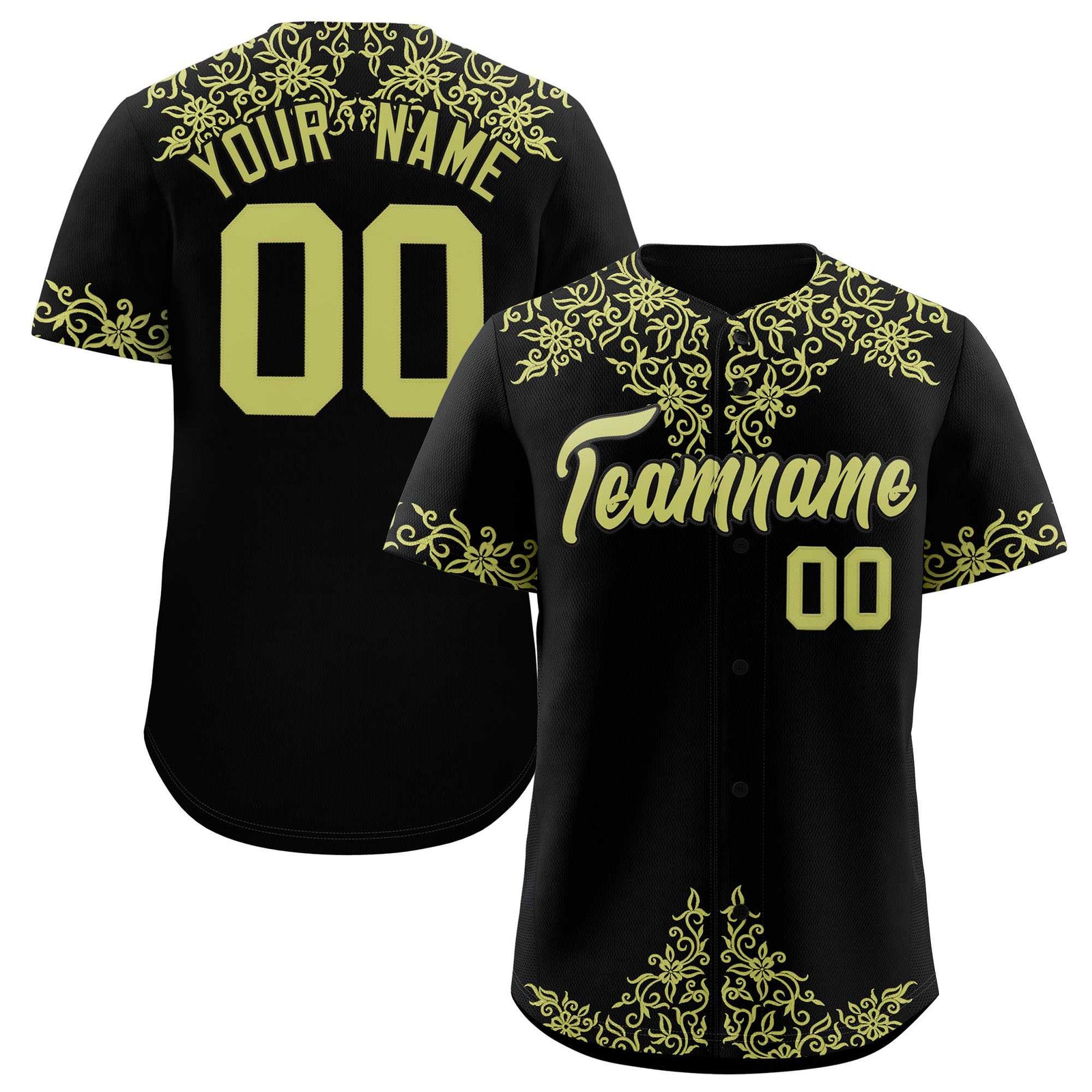 Custom Black Champagne Baroque Style Personalized Baseball Jersey