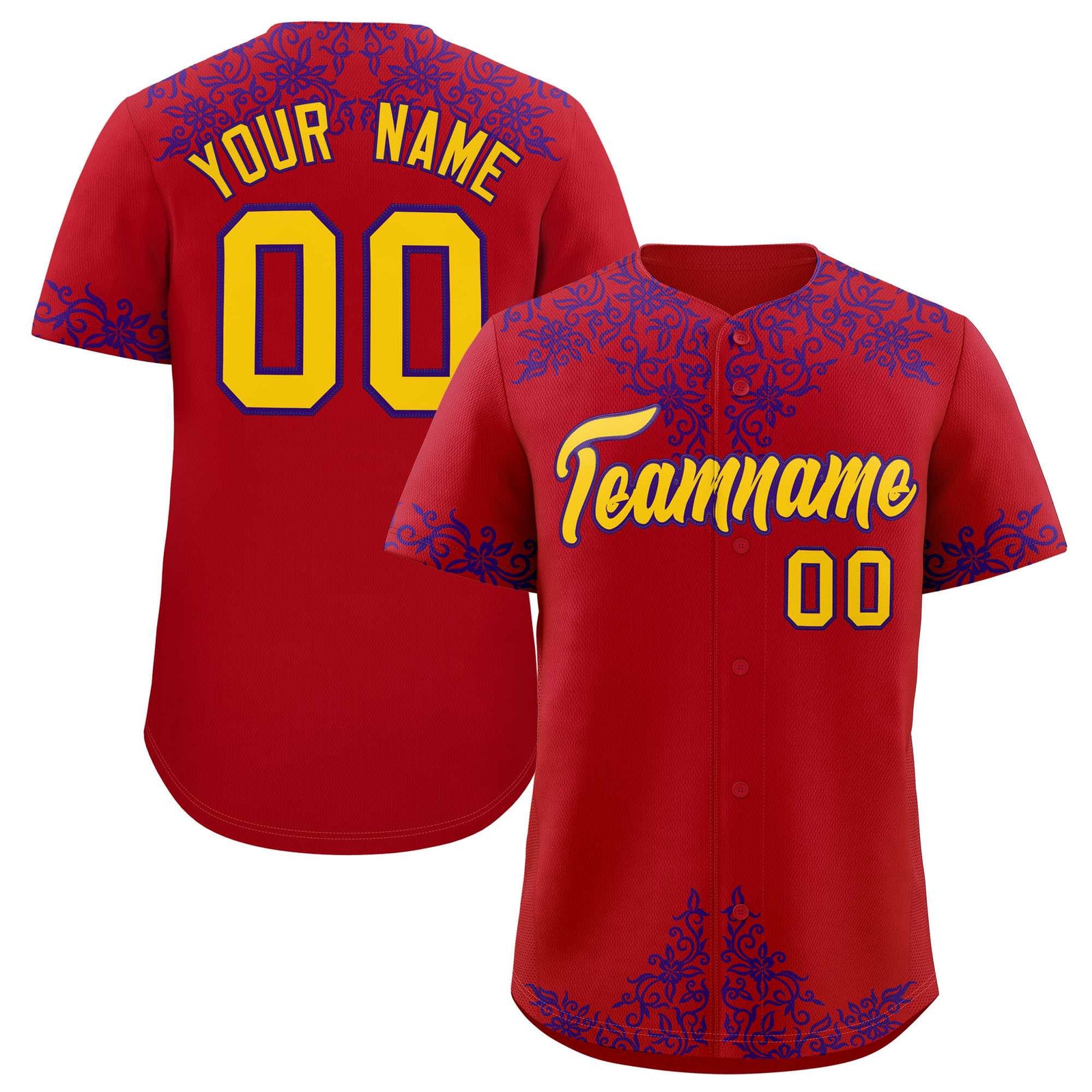 Custom Red Purple Baroque Style Personalized Baseball Jersey