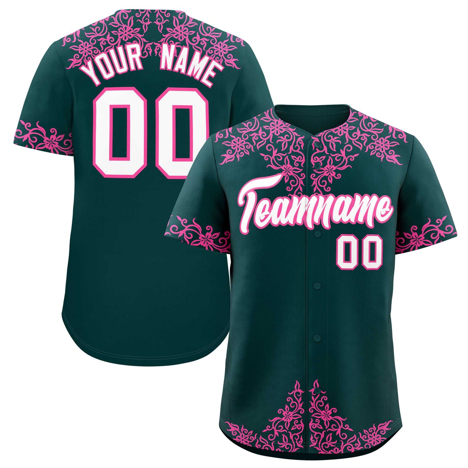 Custom Midnight Green Pink Baroque Style Personalized Baseball Jersey