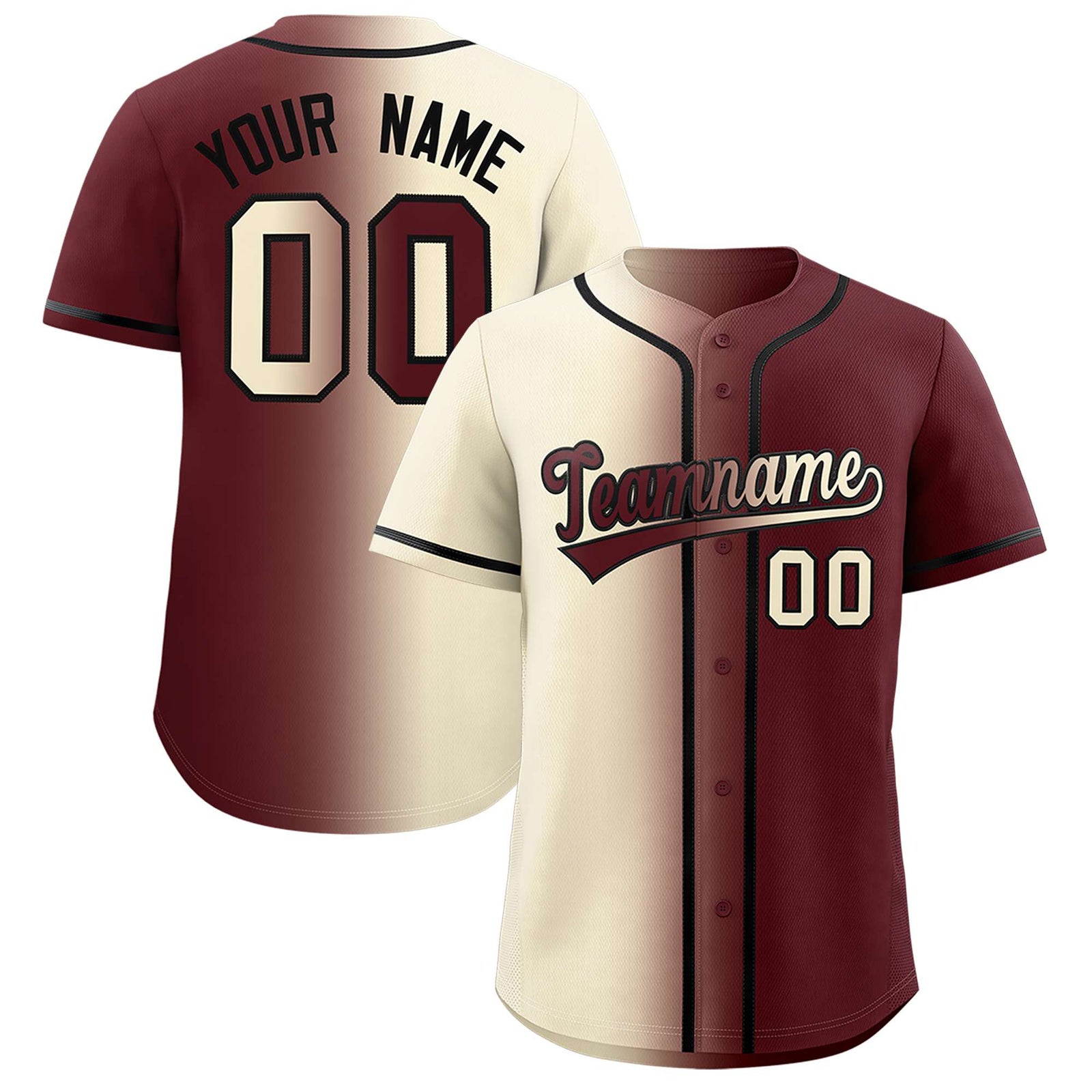 Custom Cream Burgundy Two Tone Gradient Fashion Authentic Baseball Jersey
