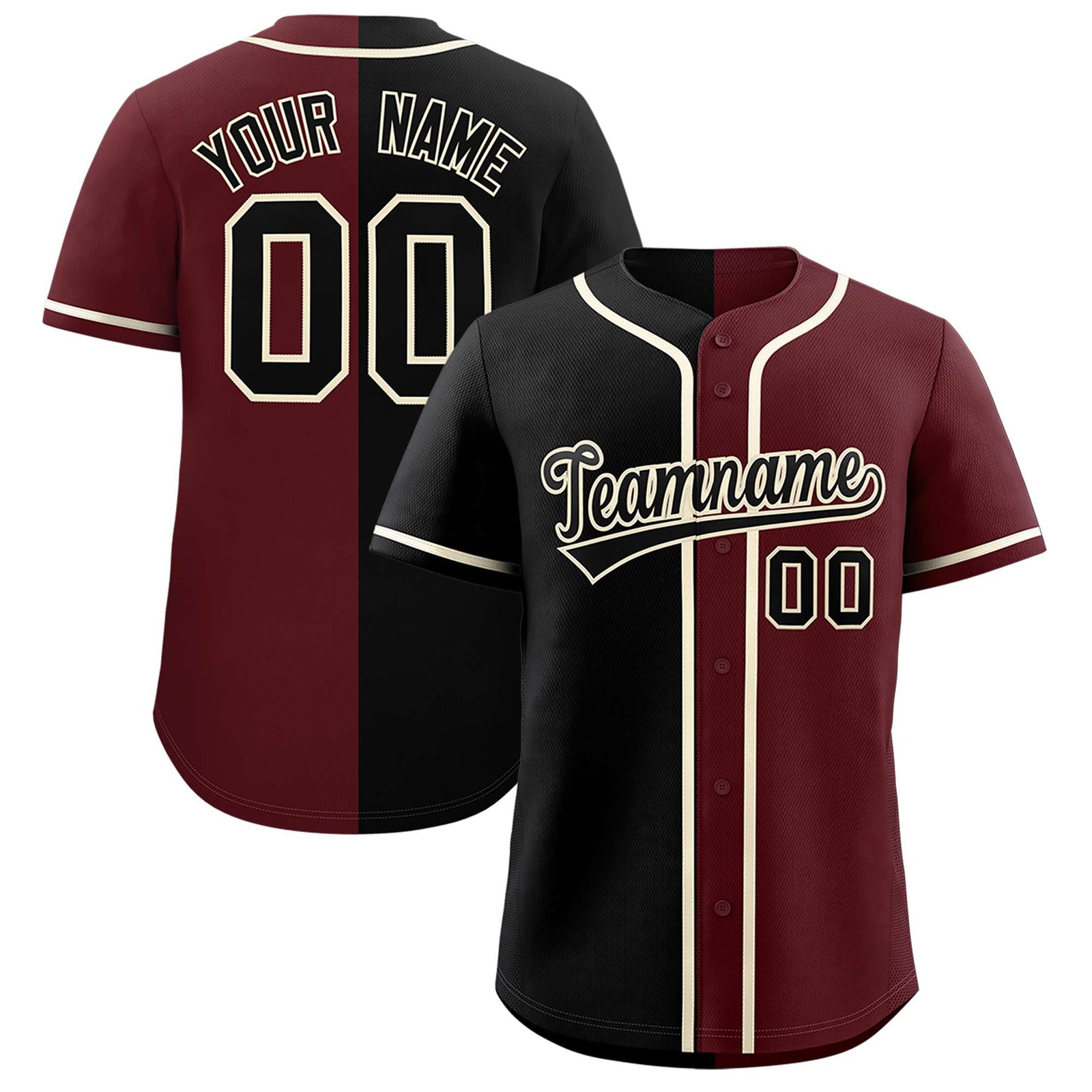 Custom Black Burgundy Two Tone Gradient Fashion Authentic Baseball Jersey