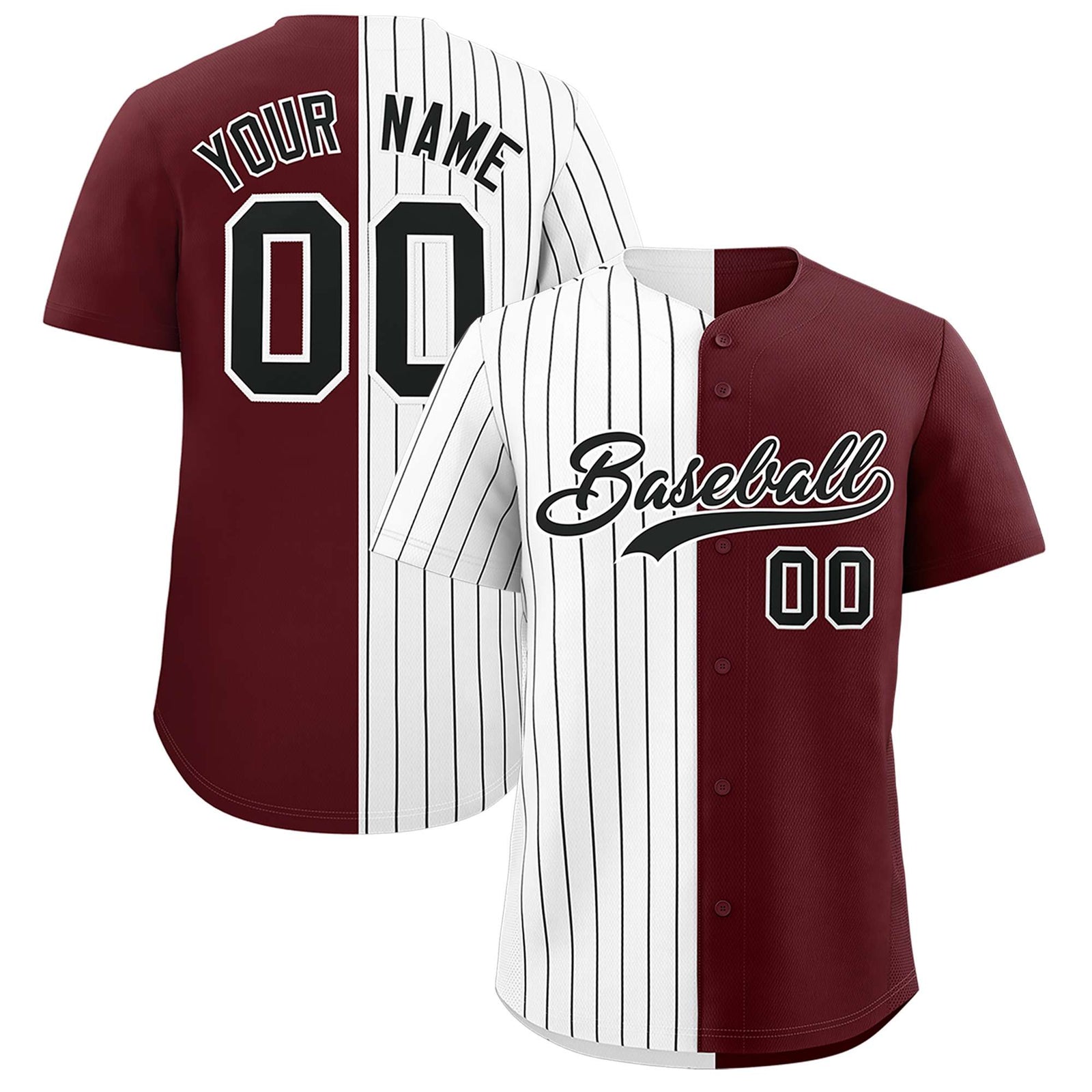 Custom White Burgundy Split Fashion Authentic Baseball Jersey