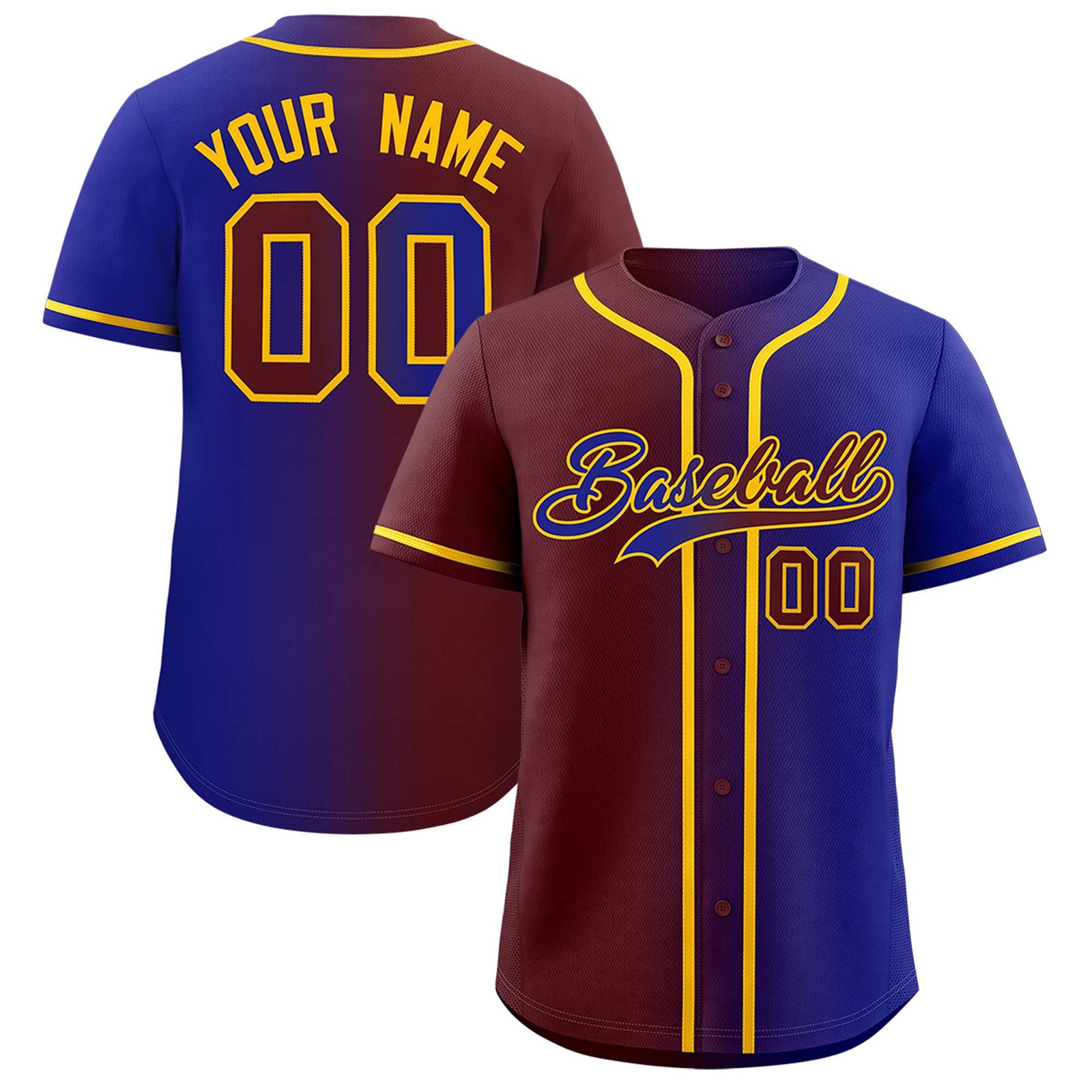 Custom Burgundy Royal Two Tone Gradient Fashion Authentic Baseball Jersey