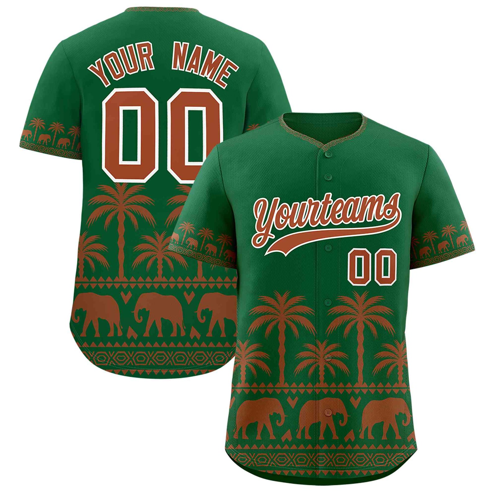 Custom Kelly Green Texas Orange Graffiti Pattern Personalized Bossinia Style Authentic Baseball Jersey