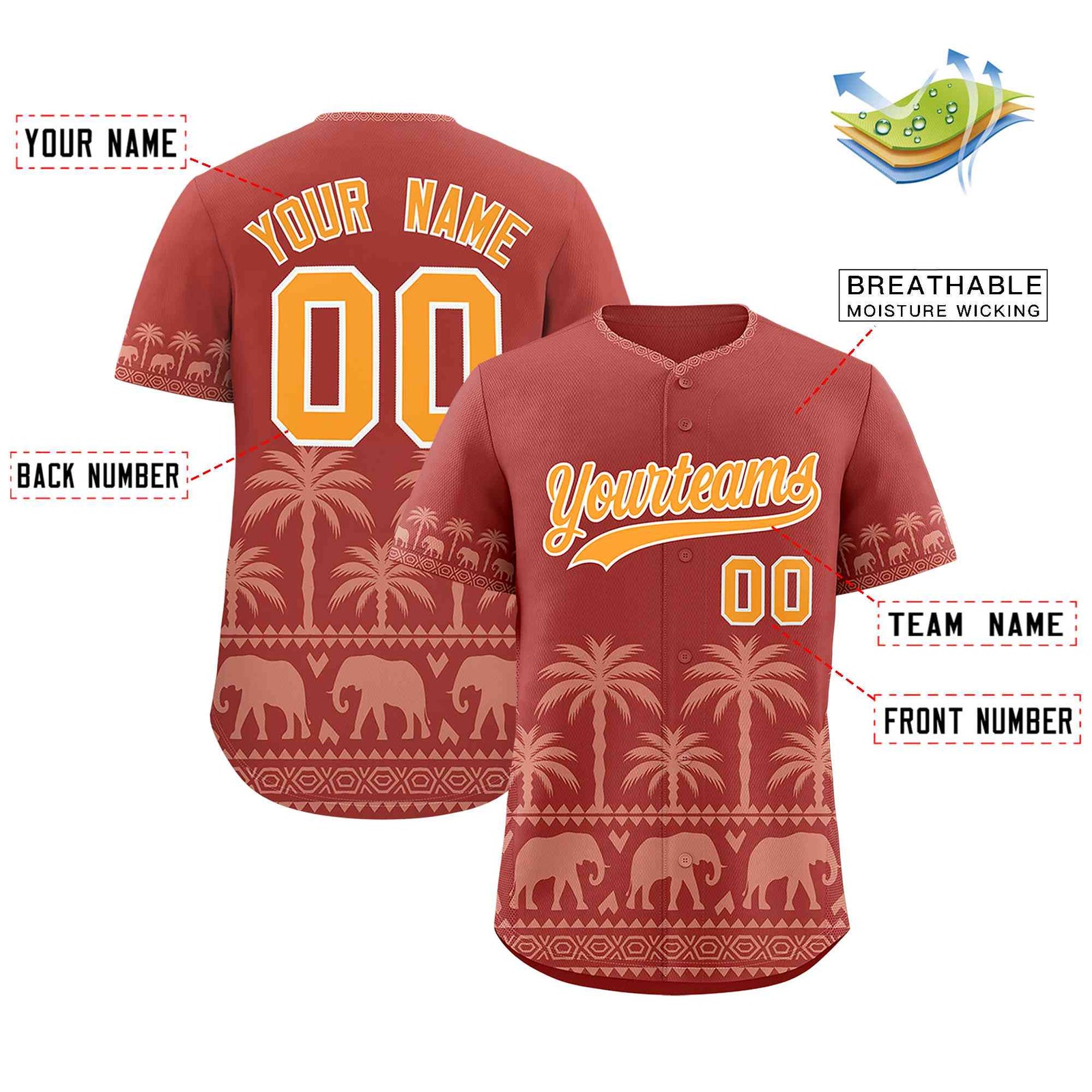 Custom Red Teabrown Graffiti Pattern Personalized Bossinia Style Authentic Baseball Jersey