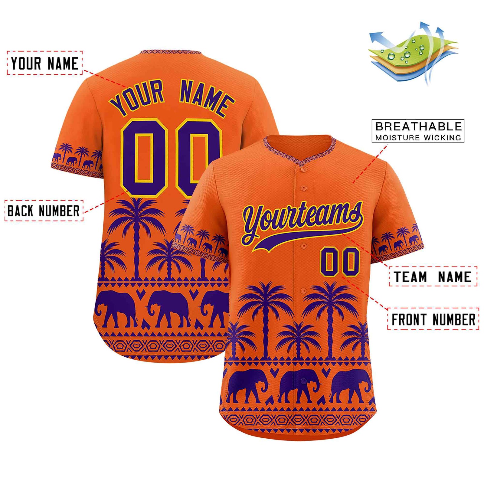Custom Orange Purple Graffiti Pattern Personalized Bossinia Style Authentic Baseball Jersey