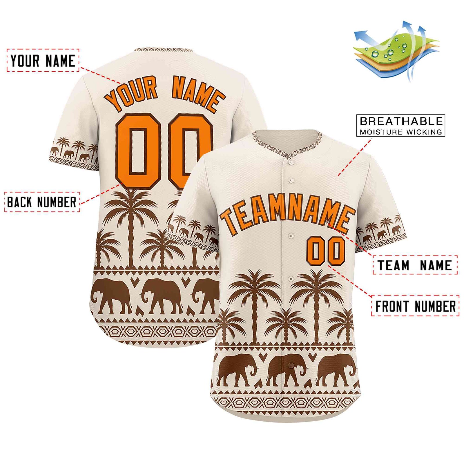 Custom Cream Brown Graffiti Pattern Personalized Bossinia Style Authentic Baseball Jersey
