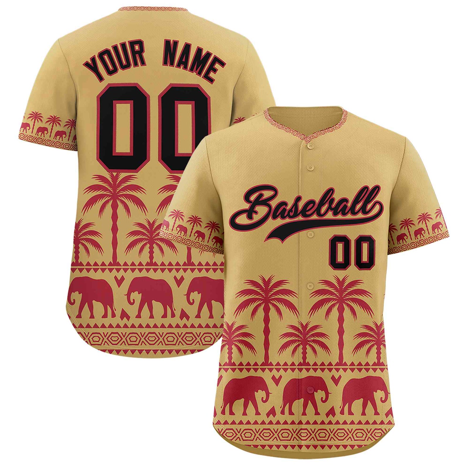Custom Khaki Light Red Graffiti Pattern Personalized Bossinia Style Authentic Baseball Jersey