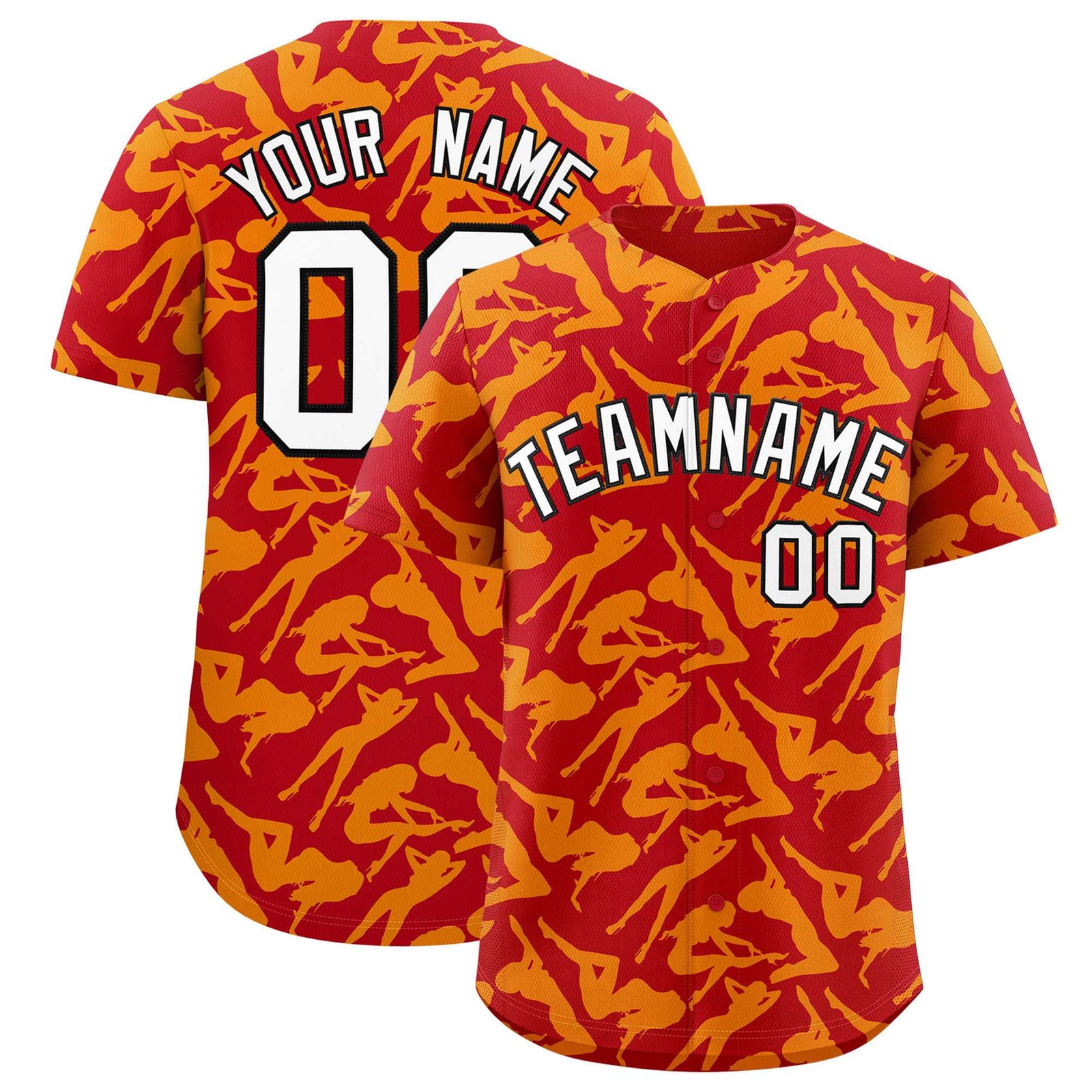 Custom Red Gold Playboy Graffiti Pattern Authentic Baseball Jersey