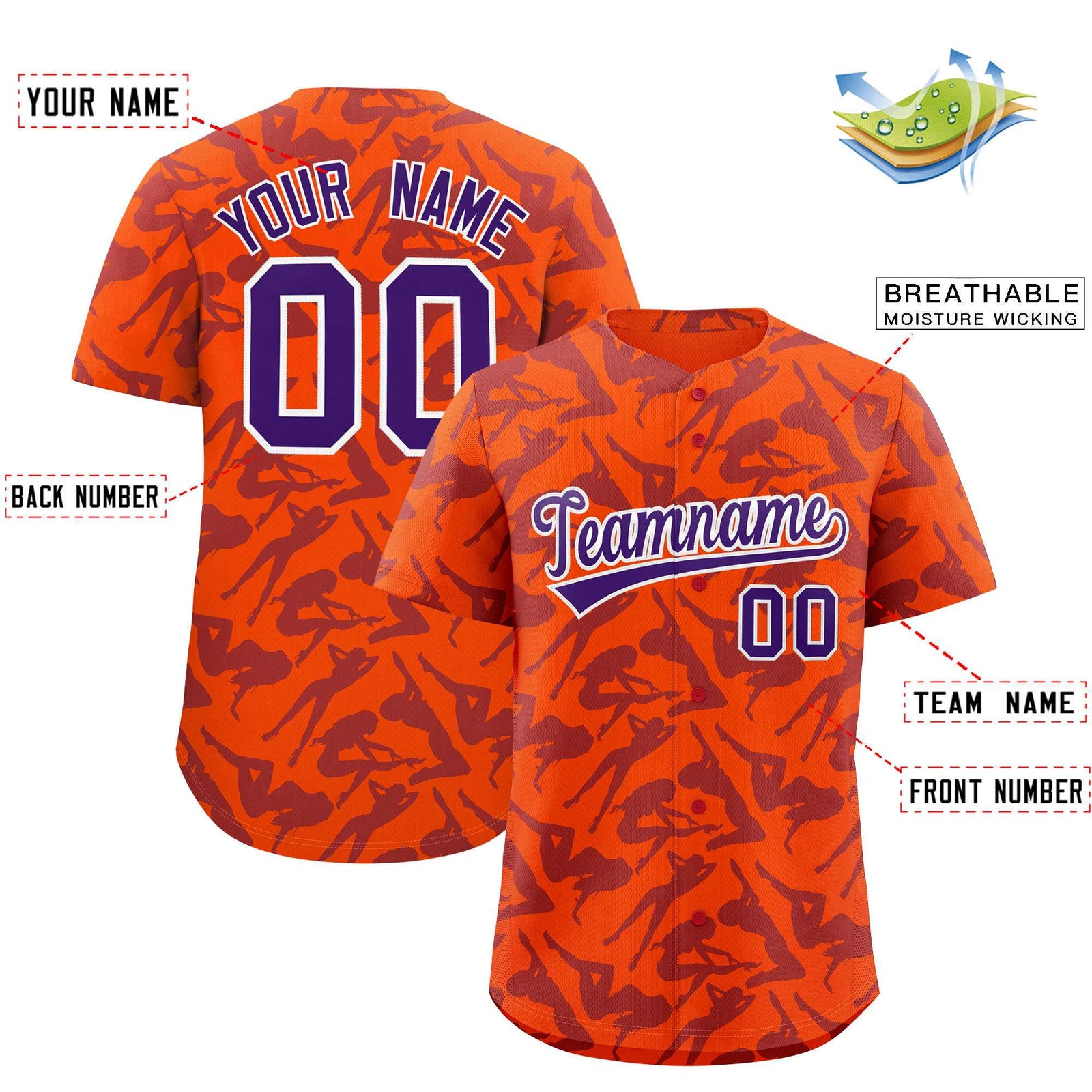 Custom Orange Purple Playboy Graffiti Pattern Authentic Baseball Jersey