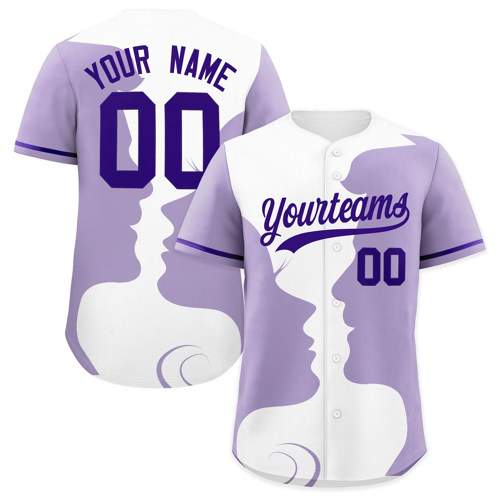 Custom Purple White Light Purple Silhouettes of Loving Couple Valentine's Day Baseball Jersey| KXKSHOP