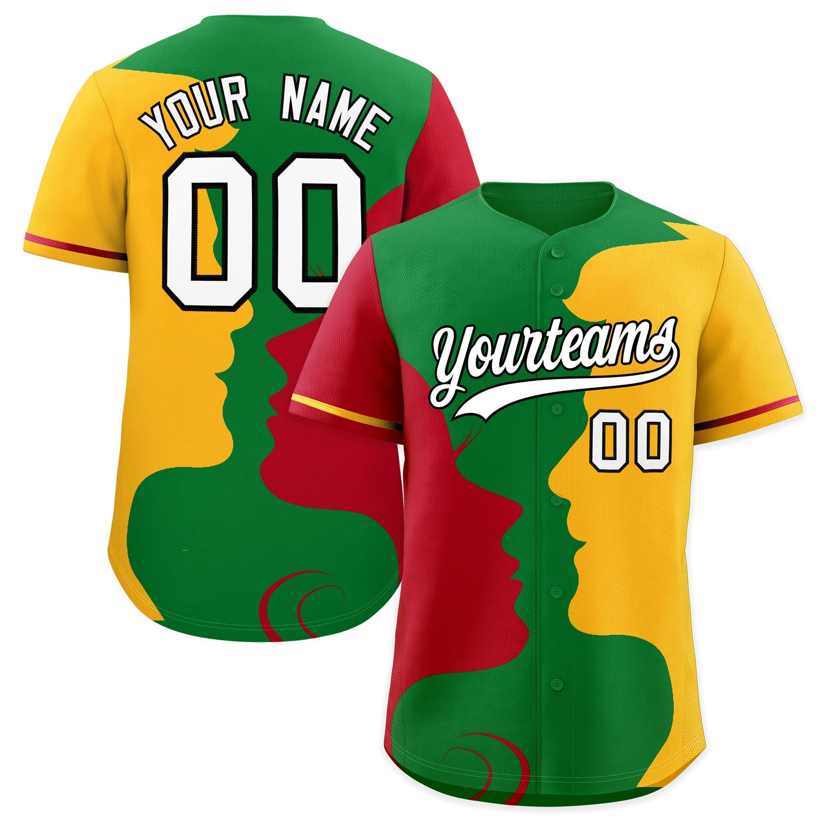 Custom Red Gold Silhouettes of Loving Couple Valentine's Day Baseball Jersey| KXKSHOP