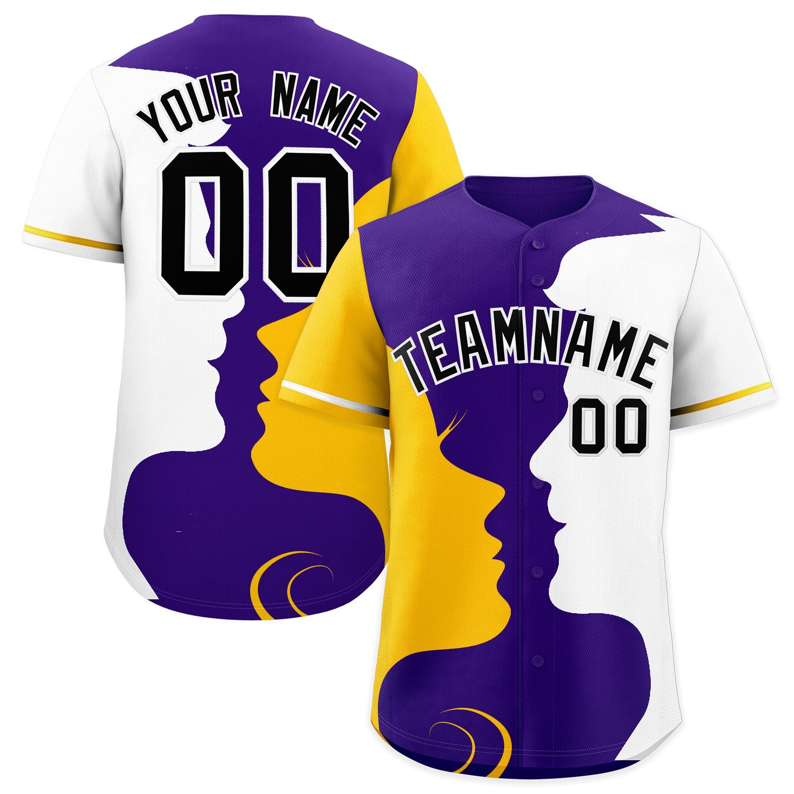 Custom Gold White Silhouettes of Loving Couple Valentine's Day Baseball Jersey| KXKSHOP