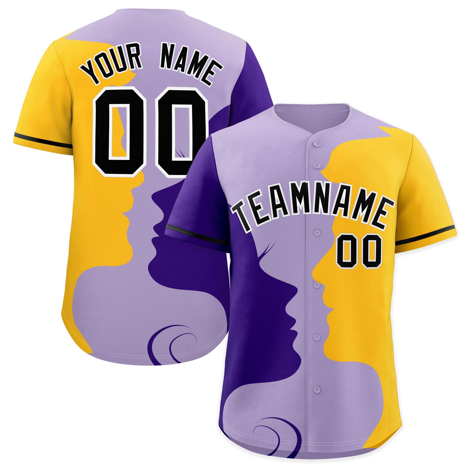 Custom Purple Gold Black Silhouettes of Loving Couple Valentine's Day Baseball Jersey| KXKSHOP