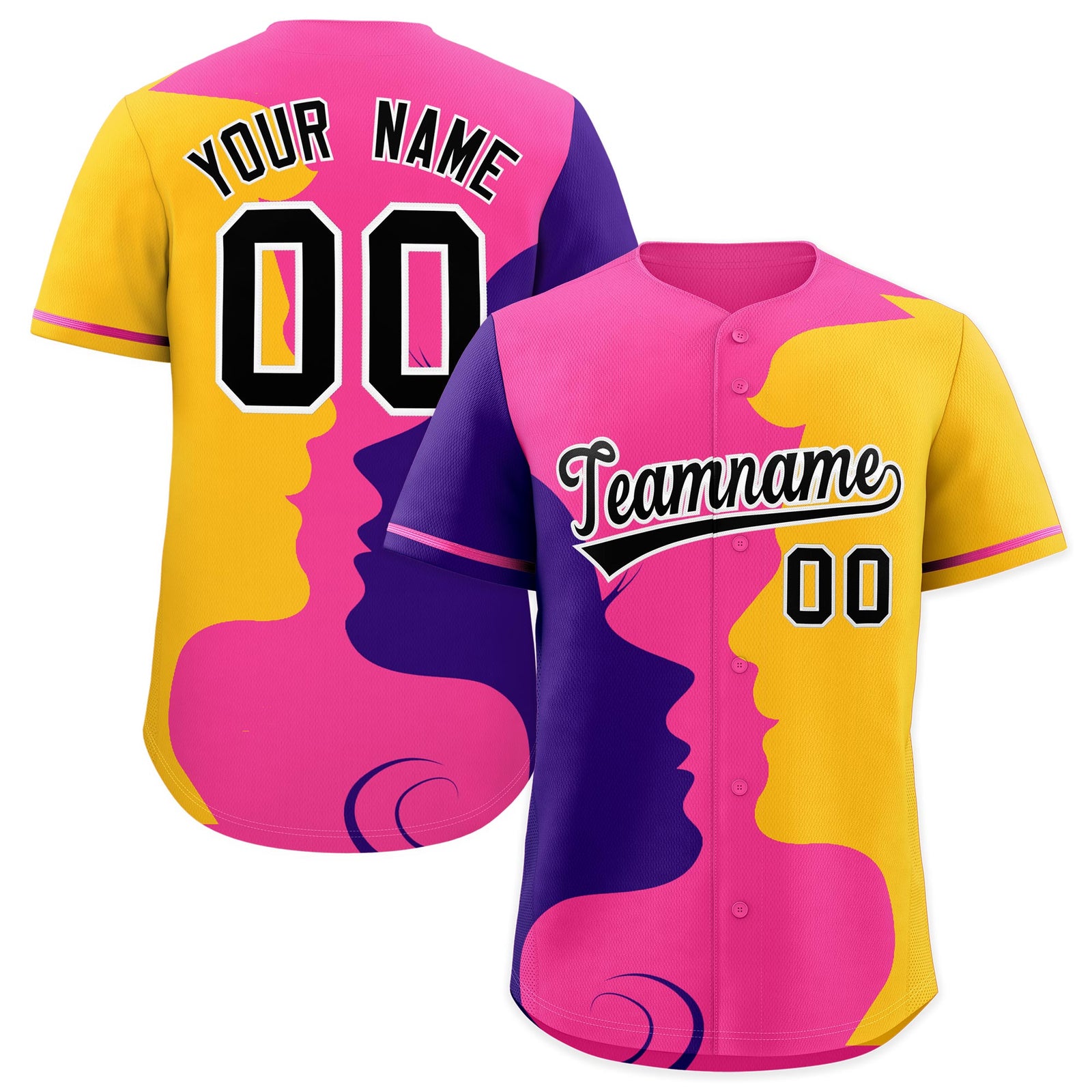 Custom Pink Purple Gold Silhouettes of Loving Couple Valentine's Day Baseball Jersey| KXKSHOP
