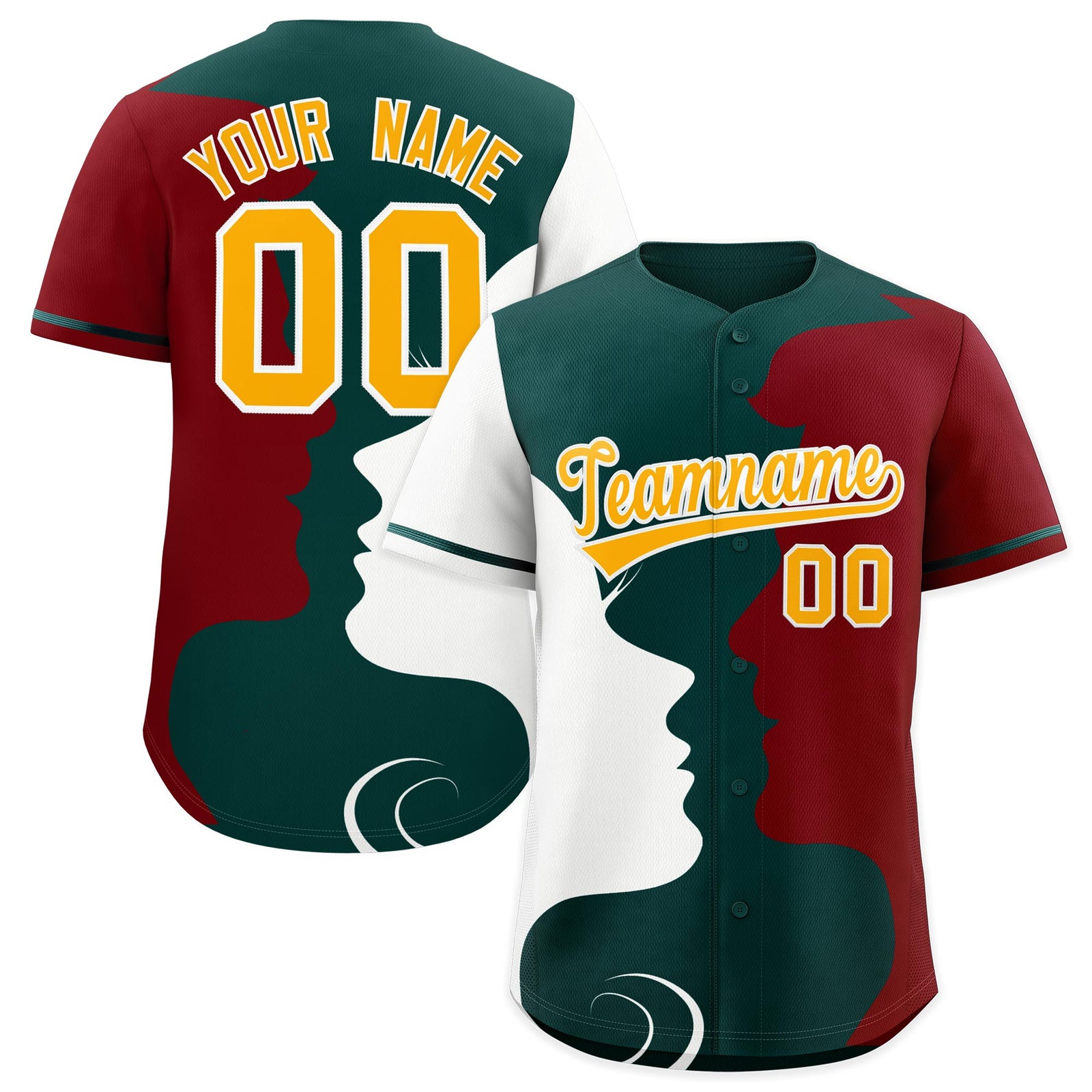 Custom Teal White Crimson Silhouettes of Loving Couple Valentine's Day Baseball Jersey| KXKSHOP