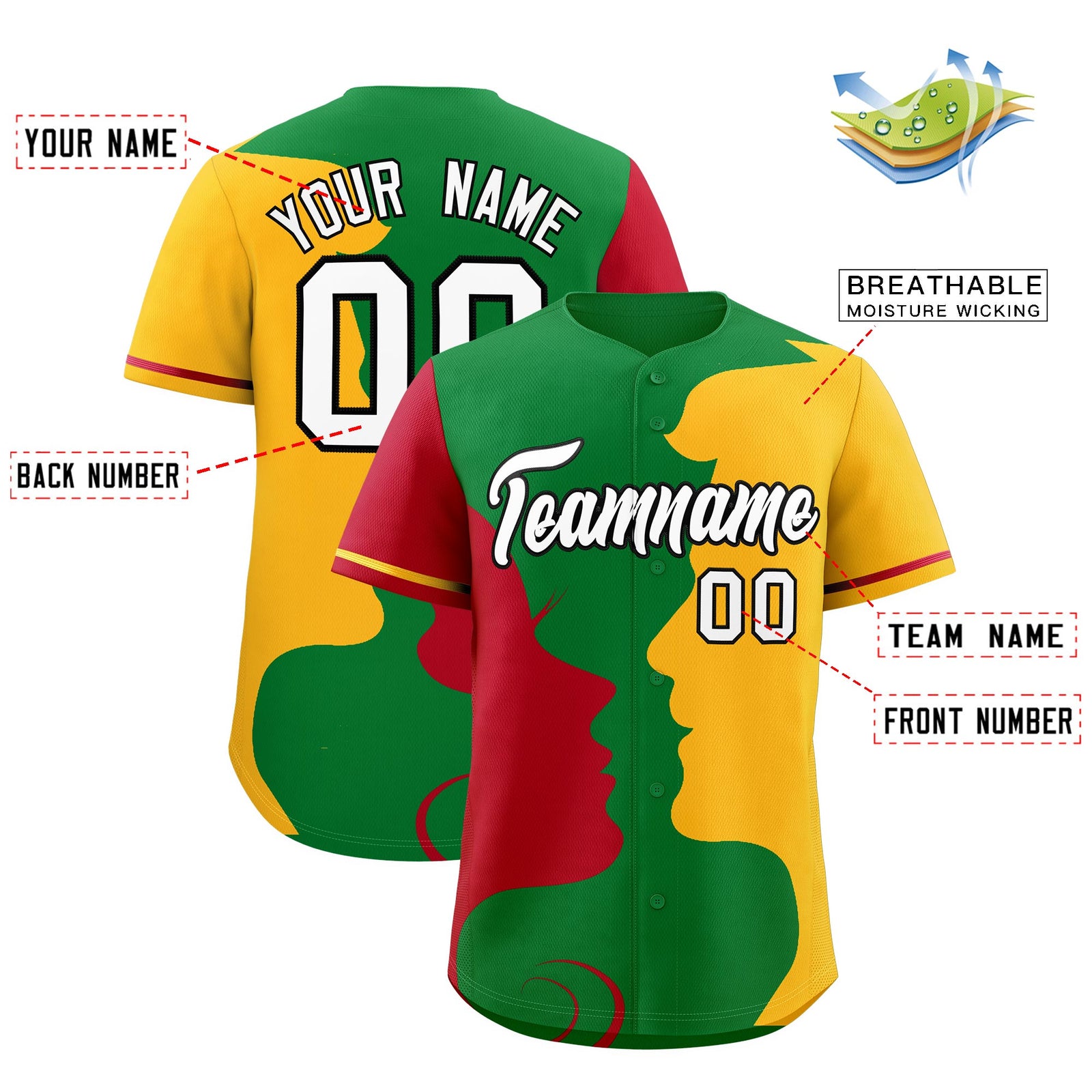 Custom Red Gold Silhouettes of Loving Couple Valentine's Day Baseball Jersey| KXKSHOP