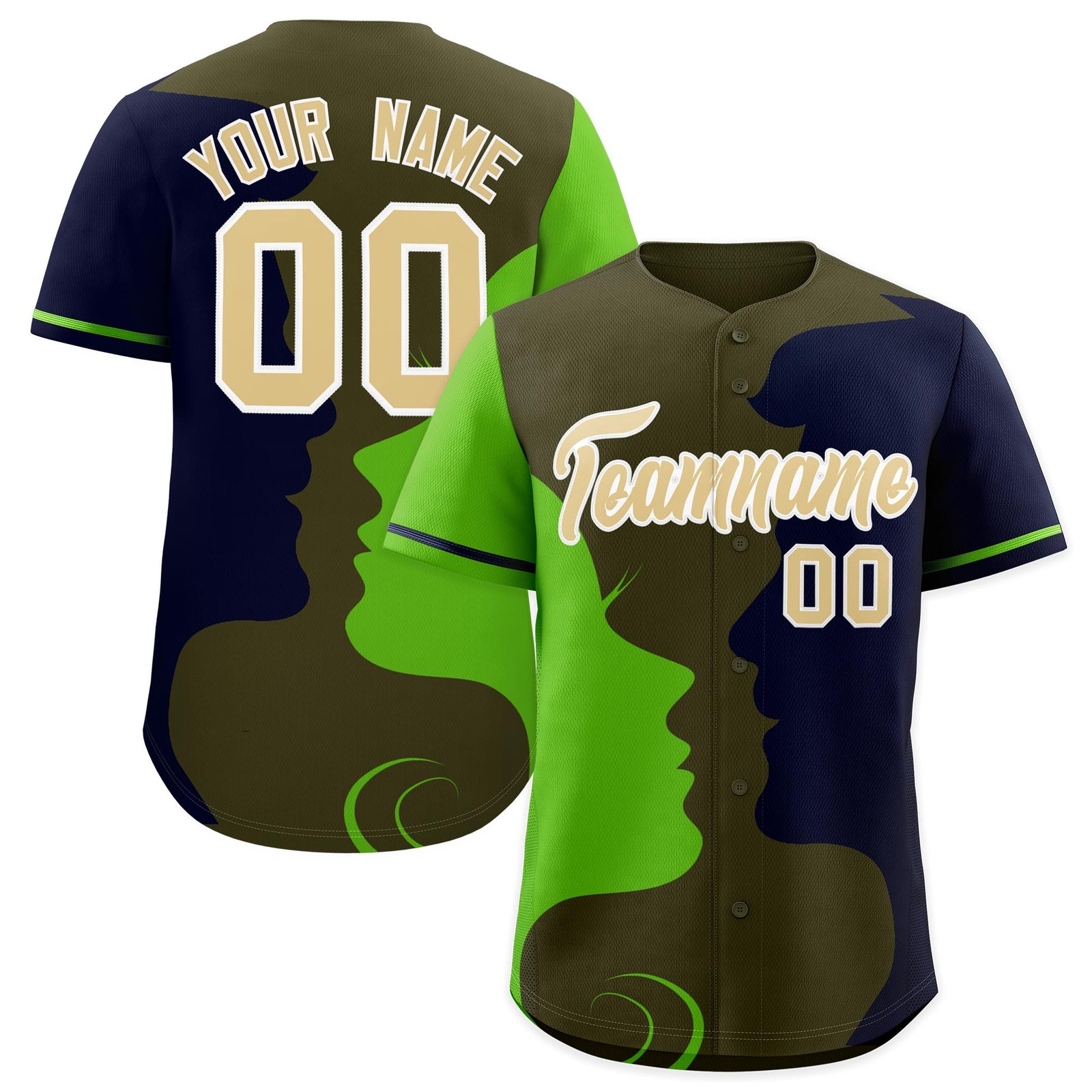 Custom Green Navy Silhouettes of Loving Couple Valentine's Day Baseball Jersey| KXKSHOP