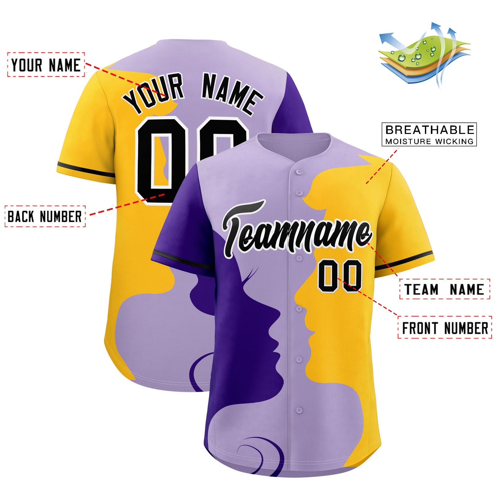 Custom Purple Gold Black Silhouettes of Loving Couple Valentine's Day Baseball Jersey| KXKSHOP
