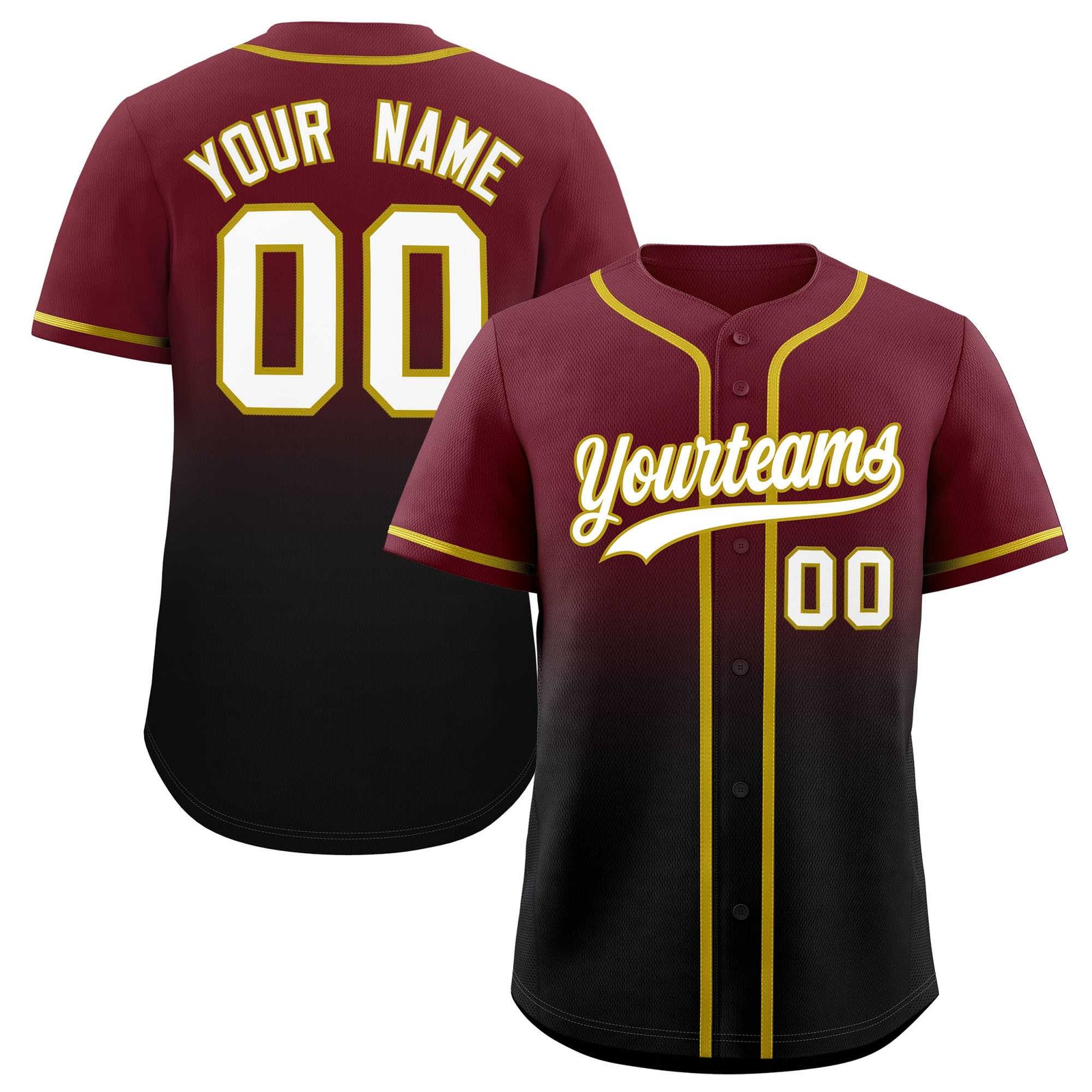 Custom Maroon Black Gradient Fashion Authentic Baseball Jersey